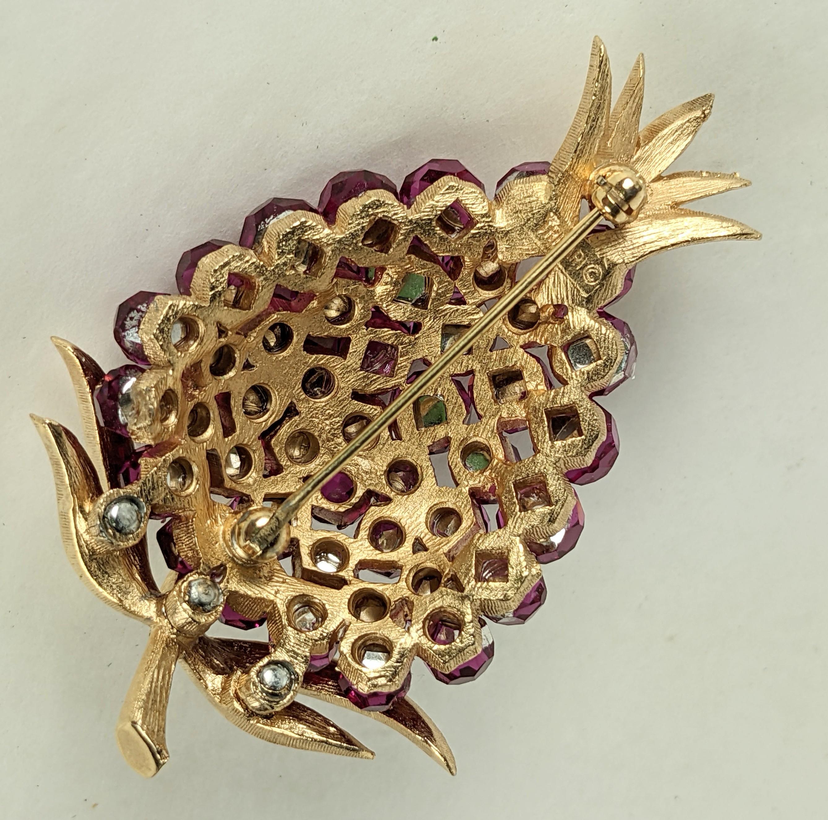 Trifari Swarovski Crystal Fuschia Pineapple Brooch In Excellent Condition For Sale In New York, NY