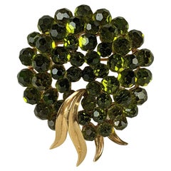 Vintage Trifari Swarovski Crystal Olivine Brooch