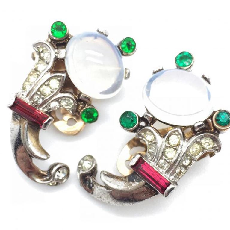 Women's Trifari Talisman Alfred Philippe Sterling Silver Faux Moonstone Earrings