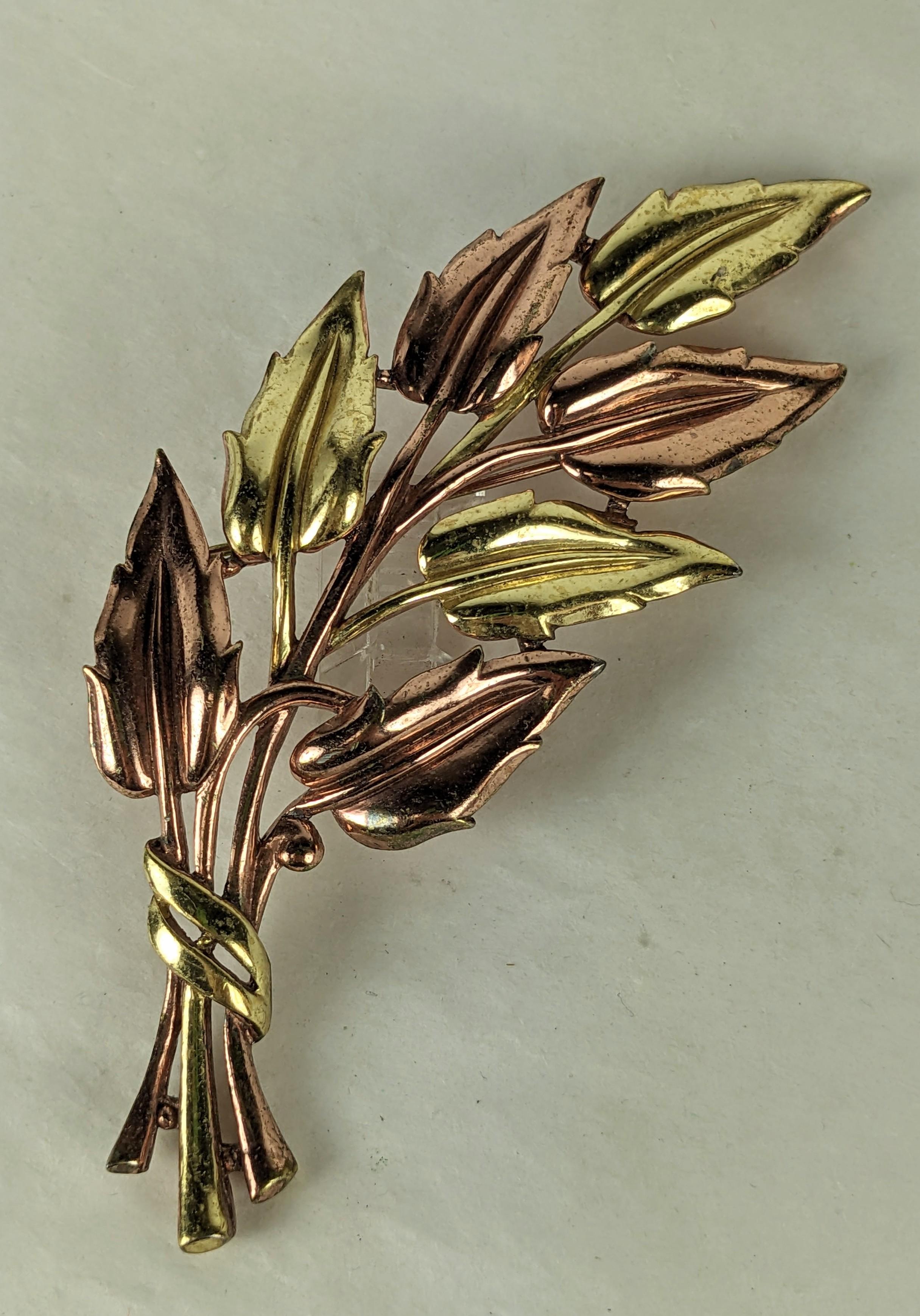 Large and striking Trifari 2 toned Leaf Spray, Alfred Phillipe from the 1930's in rose and yellow gold plated metal. 4.5