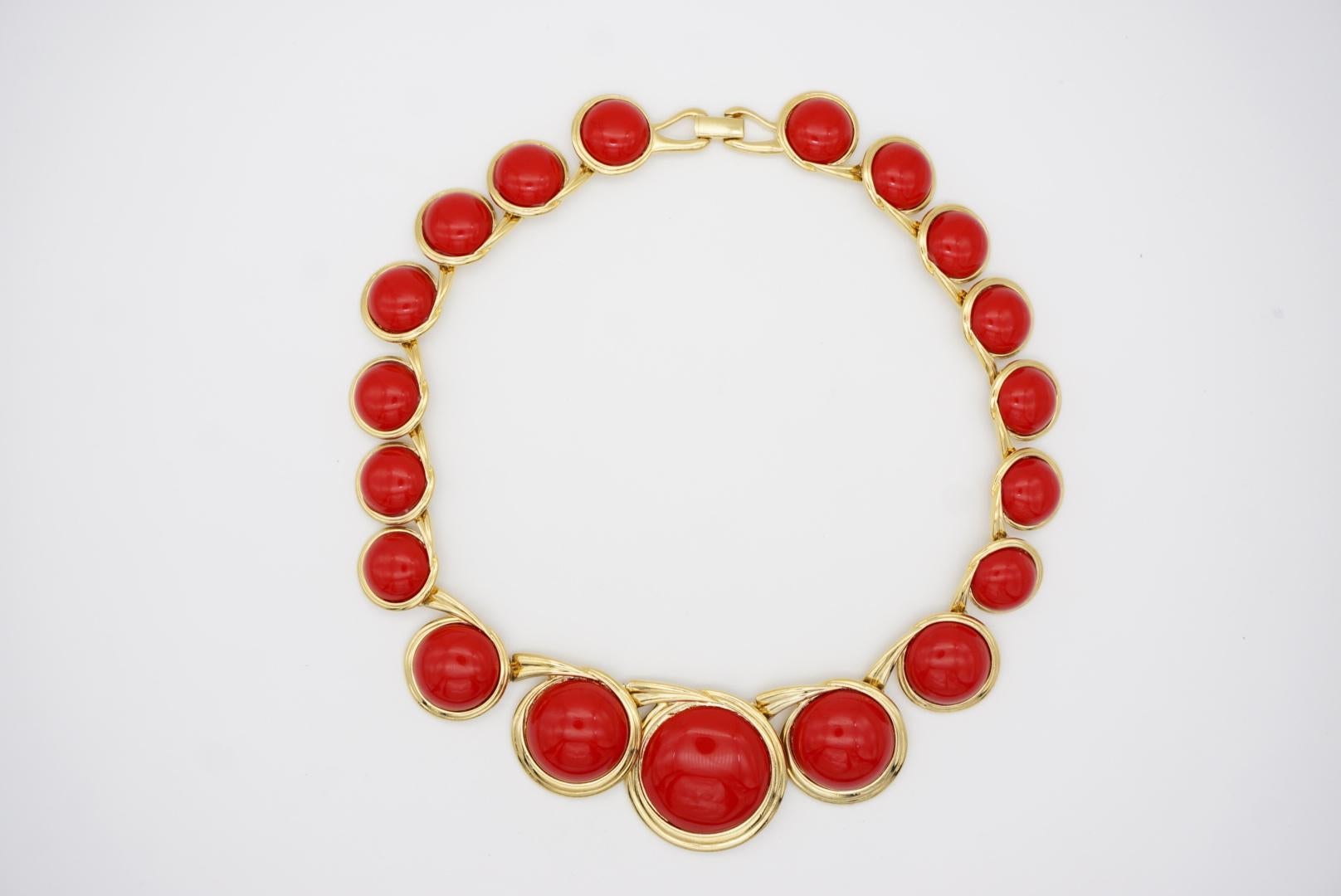 Trifari Vintage 1970s Huge Round Tennis Ruby Cabochon Pendant Chunky Necklace 1