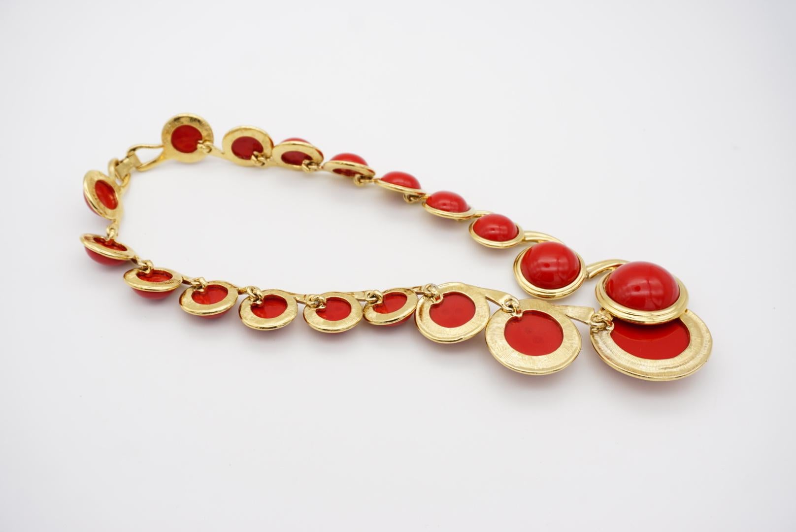 Trifari Vintage 1970s Huge Round Tennis Ruby Cabochon Pendant Chunky Necklace 3