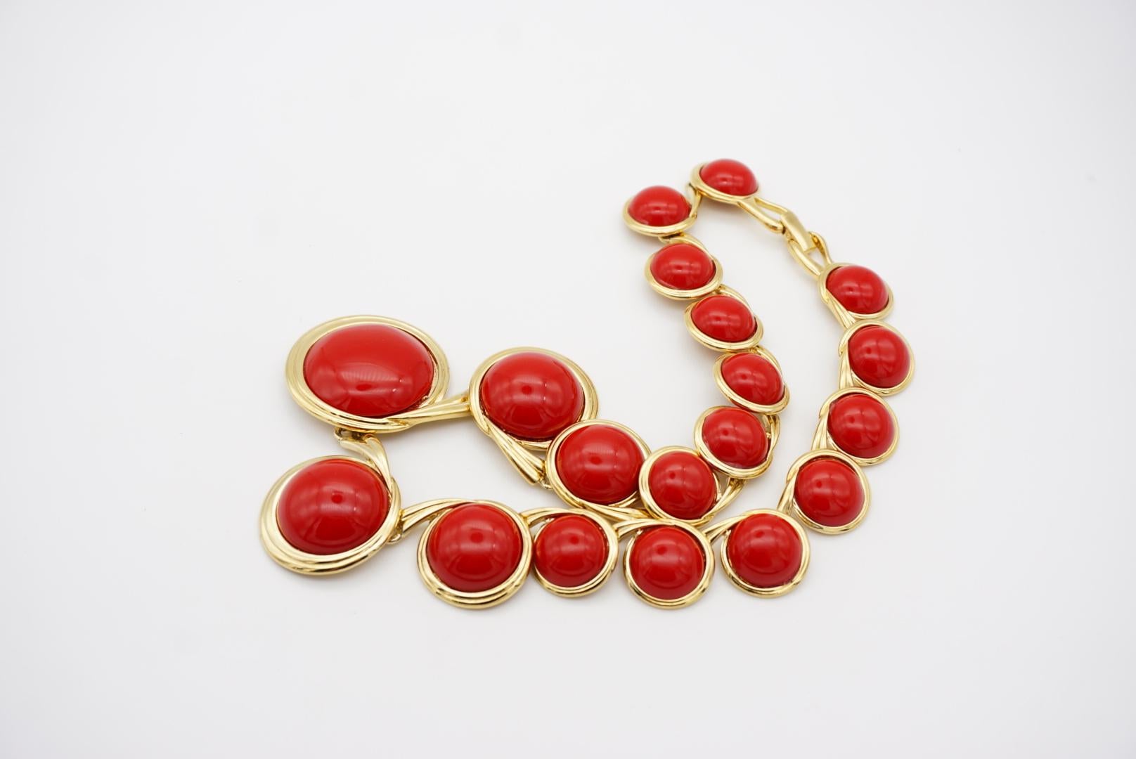 Trifari Vintage 1970s Huge Round Tennis Ruby Cabochon Pendant Chunky Necklace 4