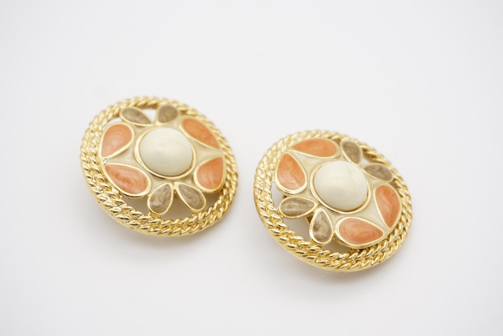 Trifari Vintage 1980s Pink Grey Enamel Flower White Pearl Set Earrings Brooch 6