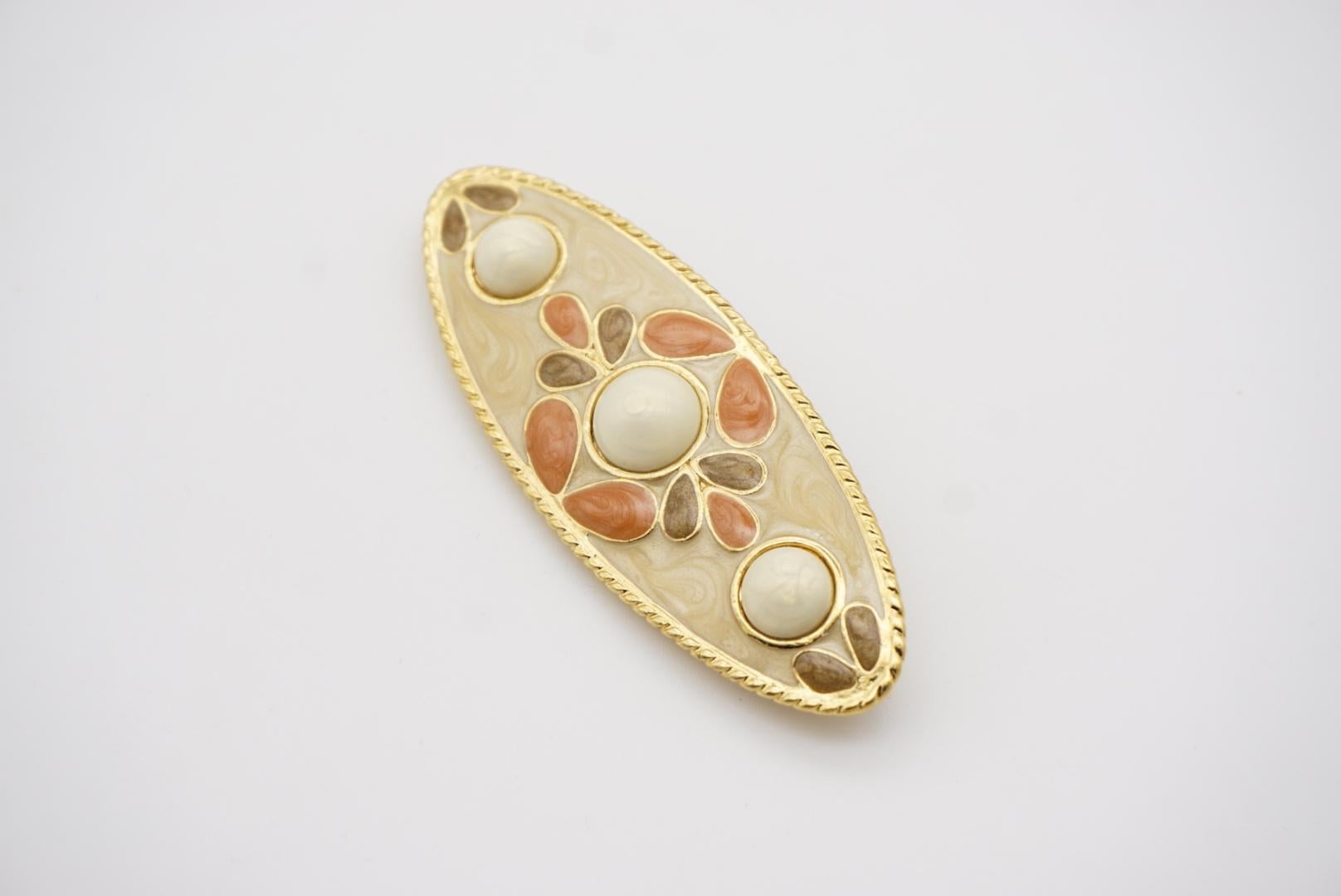 Trifari Vintage 1980s Pink Grey Enamel Flower White Pearl Set Earrings Brooch 8