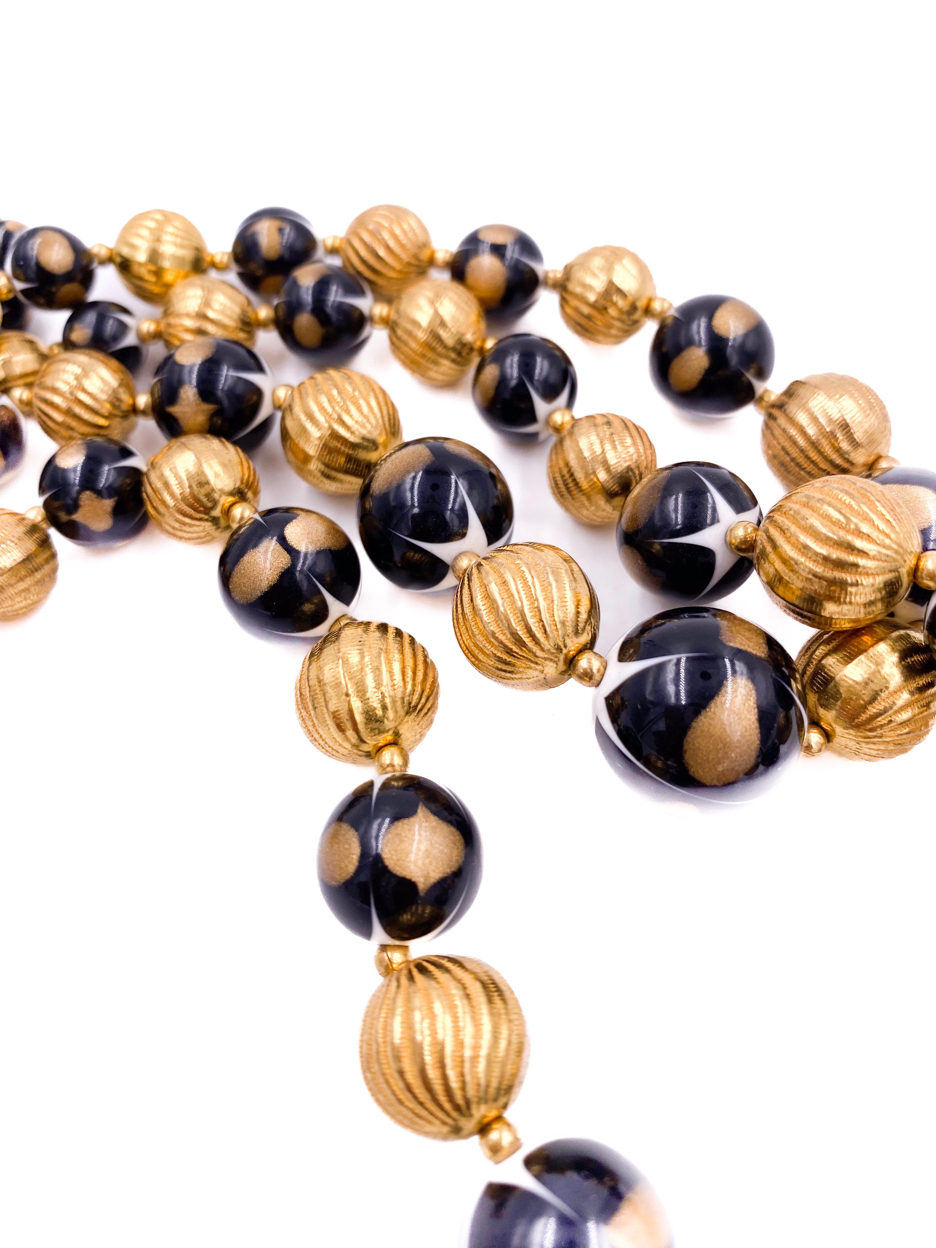 Trifari Vintage Black/Gold Ball Double Layered Necklace For Sale 1