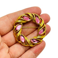 TRIFARI vintage gold pink glass jelly belly designer brooch