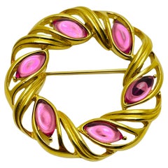 TRIFARI vintage gold pink glass jelly belly designer brooch