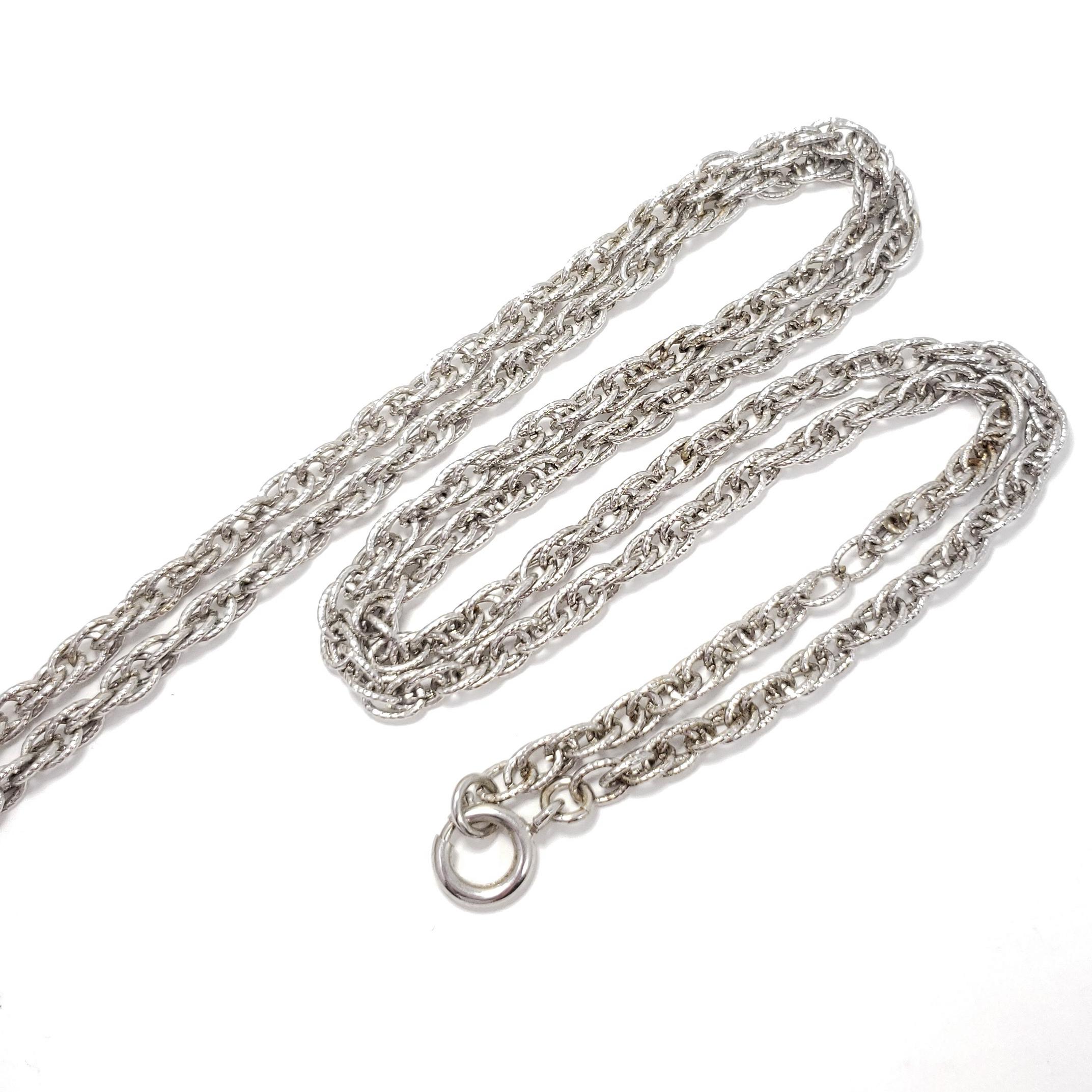 Trifari Vintage Silver Pendant Rope Necklace, Victorian Style In Excellent Condition In Milford, DE