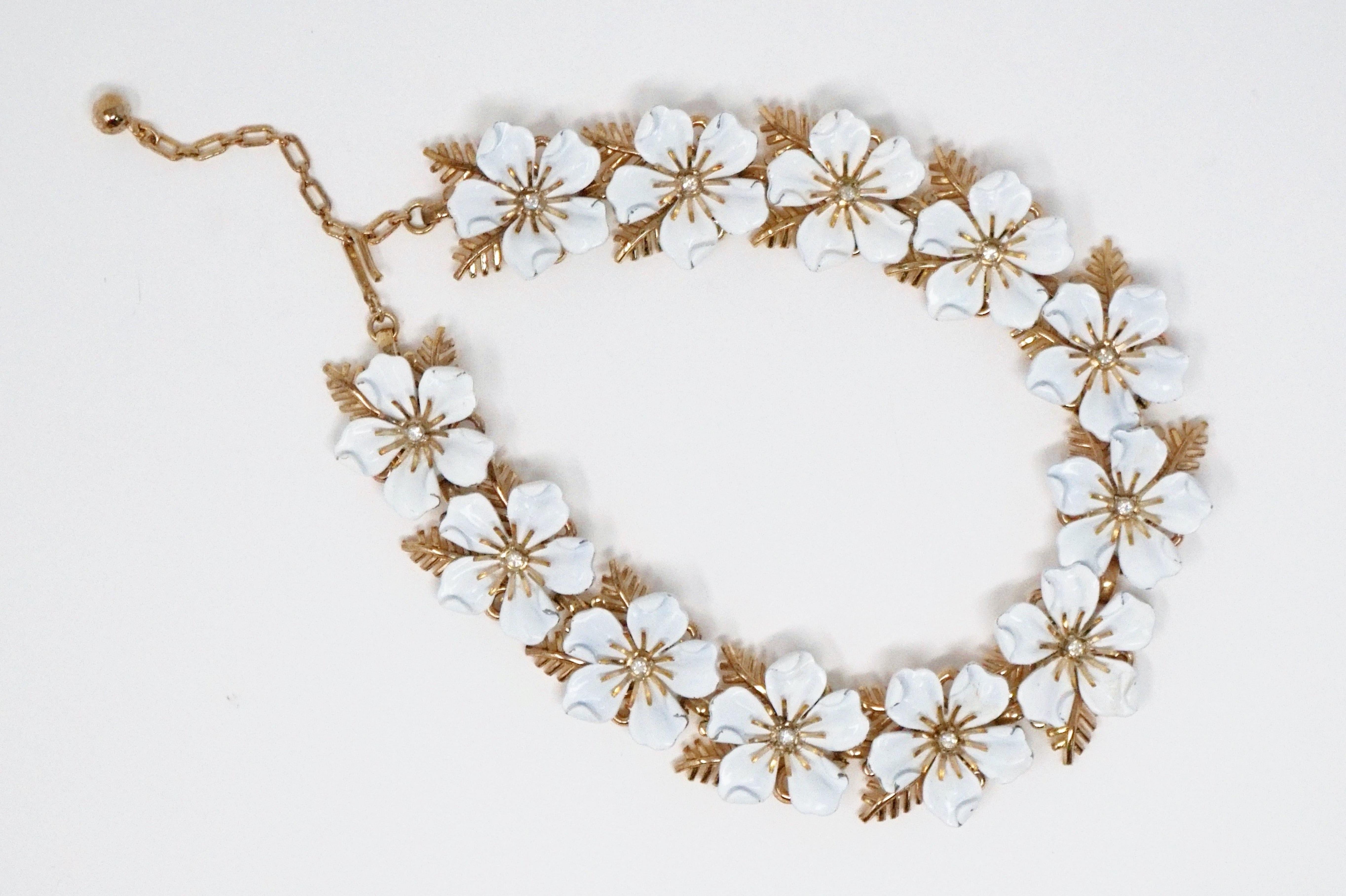 white enamel flower necklace