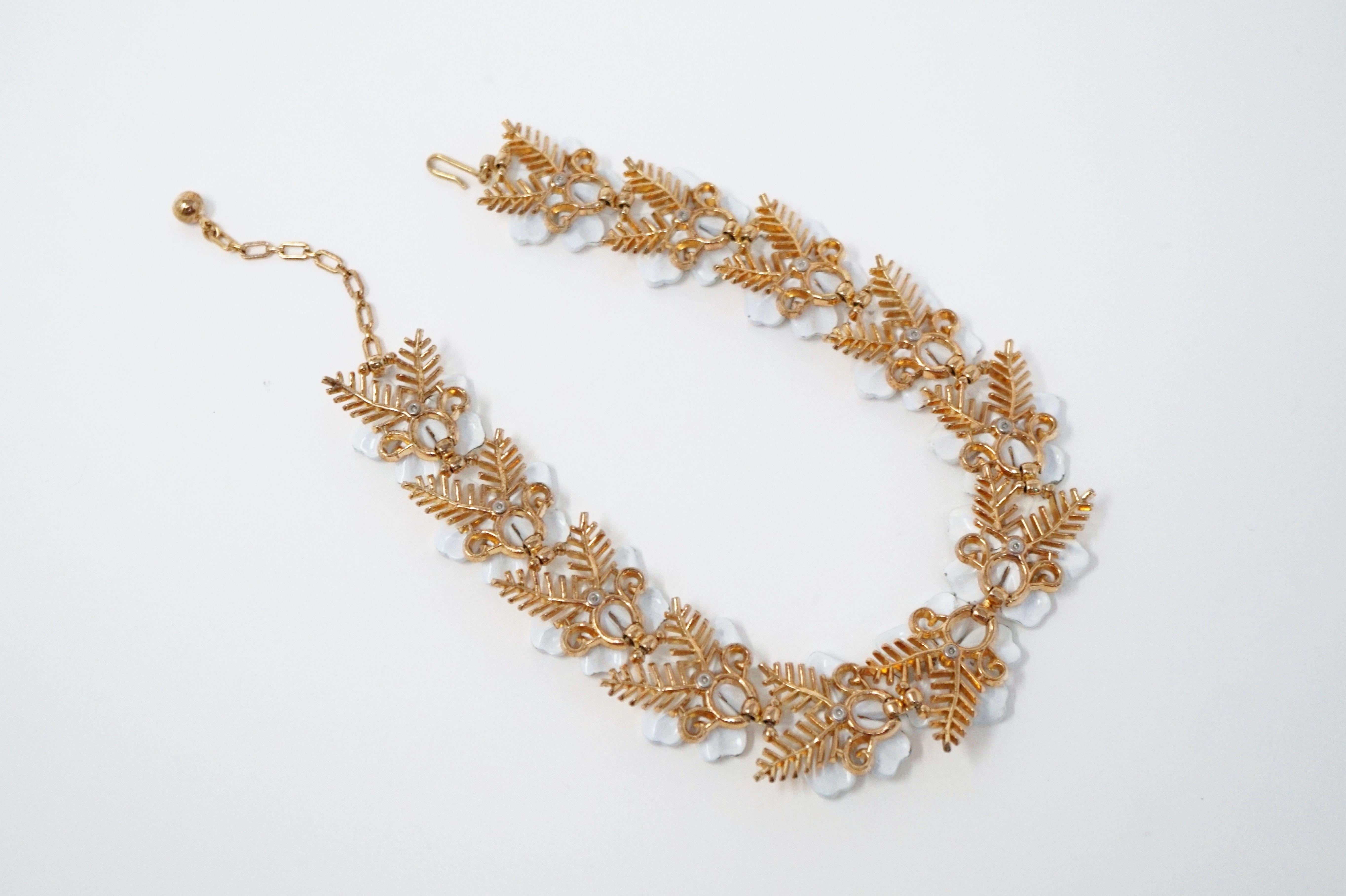 Trifari White Enamel Flower Choker Necklace, circa 1960s 2