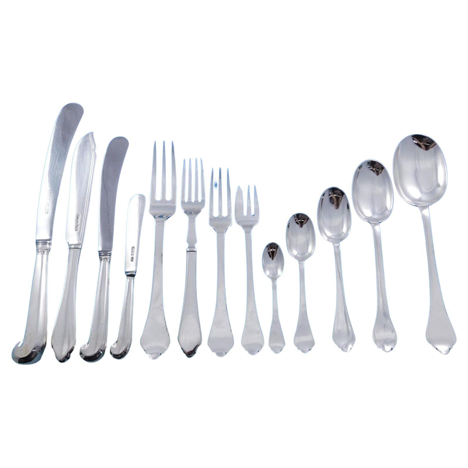 Trifid by Crichton English Sterling Silver Flatware Set Dinner 154 pieces For Sale