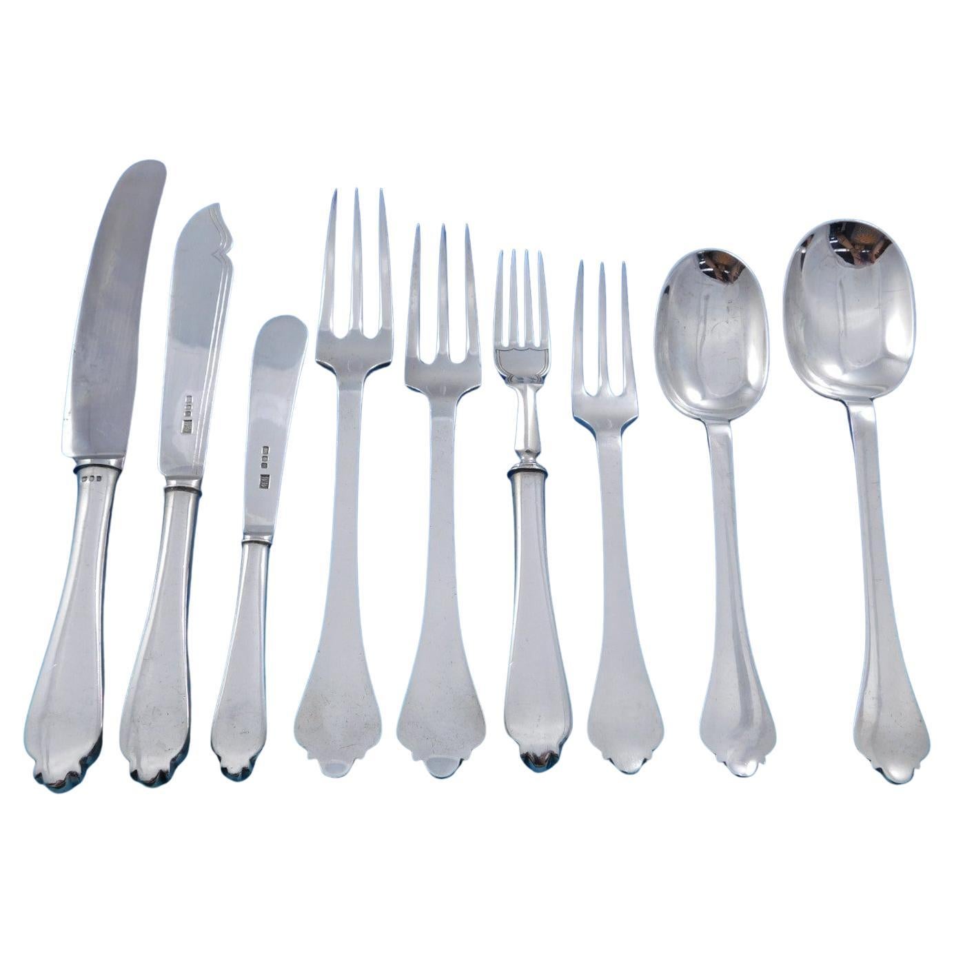 Set di posate in argento sterling inglese Trifid by Wall Wilson 12 Dinner 108 pezzi in vendita