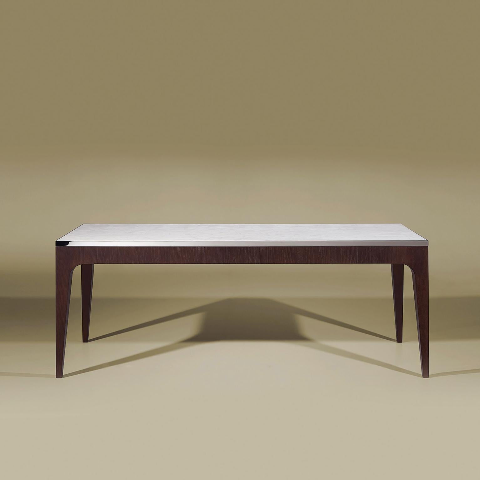 Dining table in wood and lacquer.

Bespoke / Customizable
Identical shapes with different sizes and finishings.
All RAL colors available. (Mate / Half Gloss / Gloss).