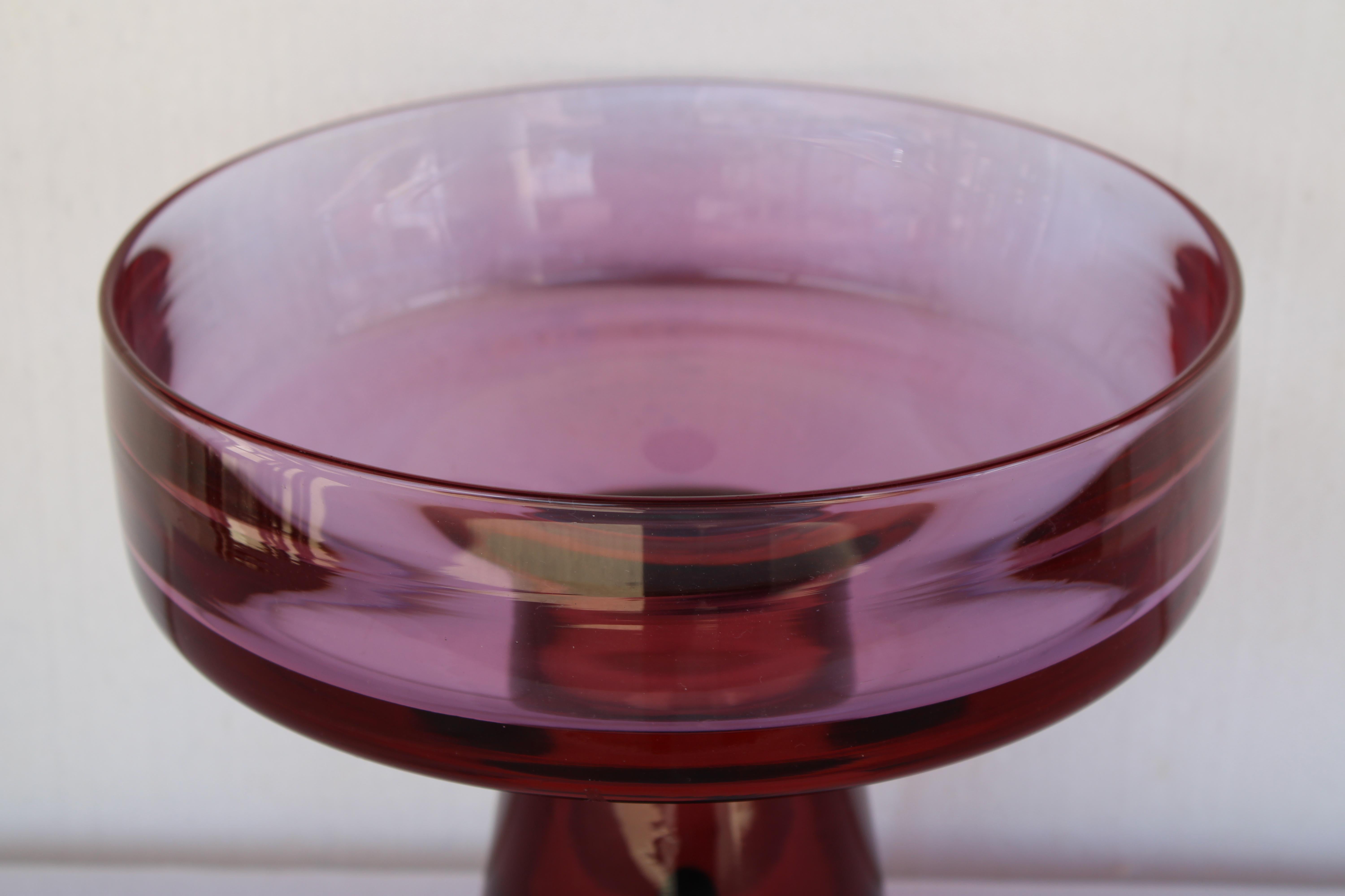 Pedestal glass bowl (aubergine) attributed to Timo Sarpaneva for Venini.  Glass bowl measures 10