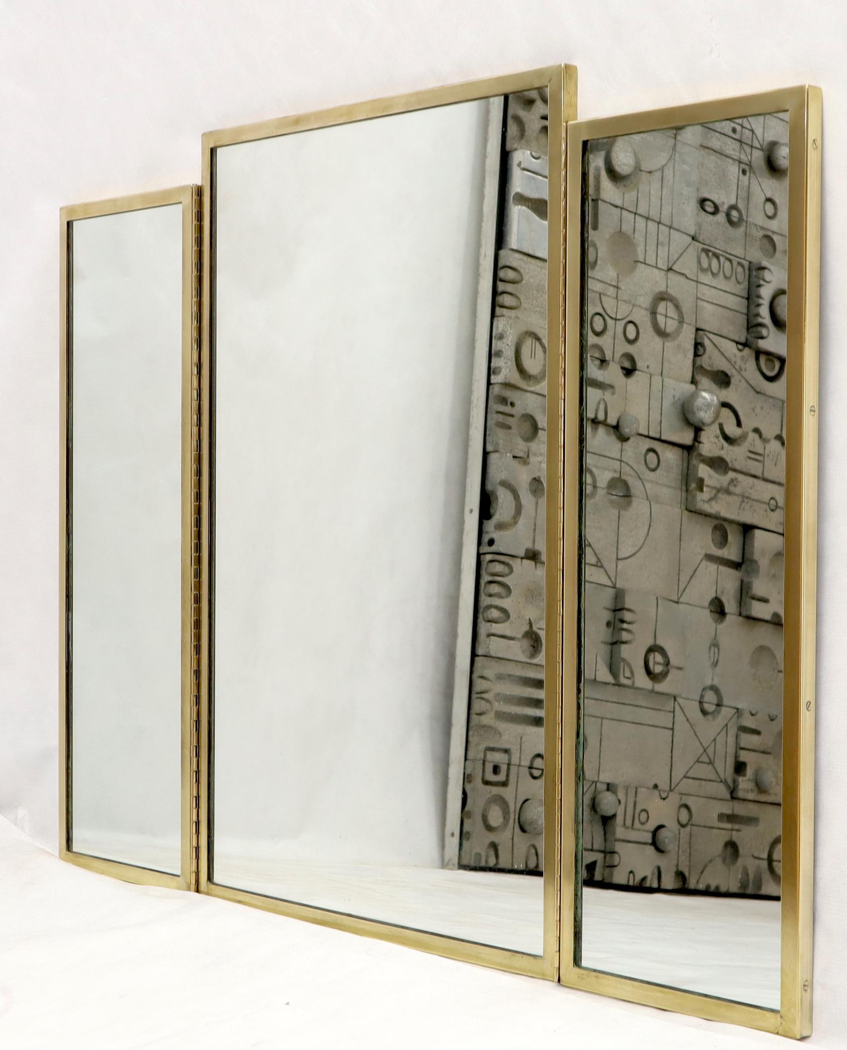 American Trifold Brass Wall or Freestanding Dresser Top Mirror For Sale