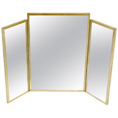 Trifold Brass Wall or Freestanding Dresser Top Mirror