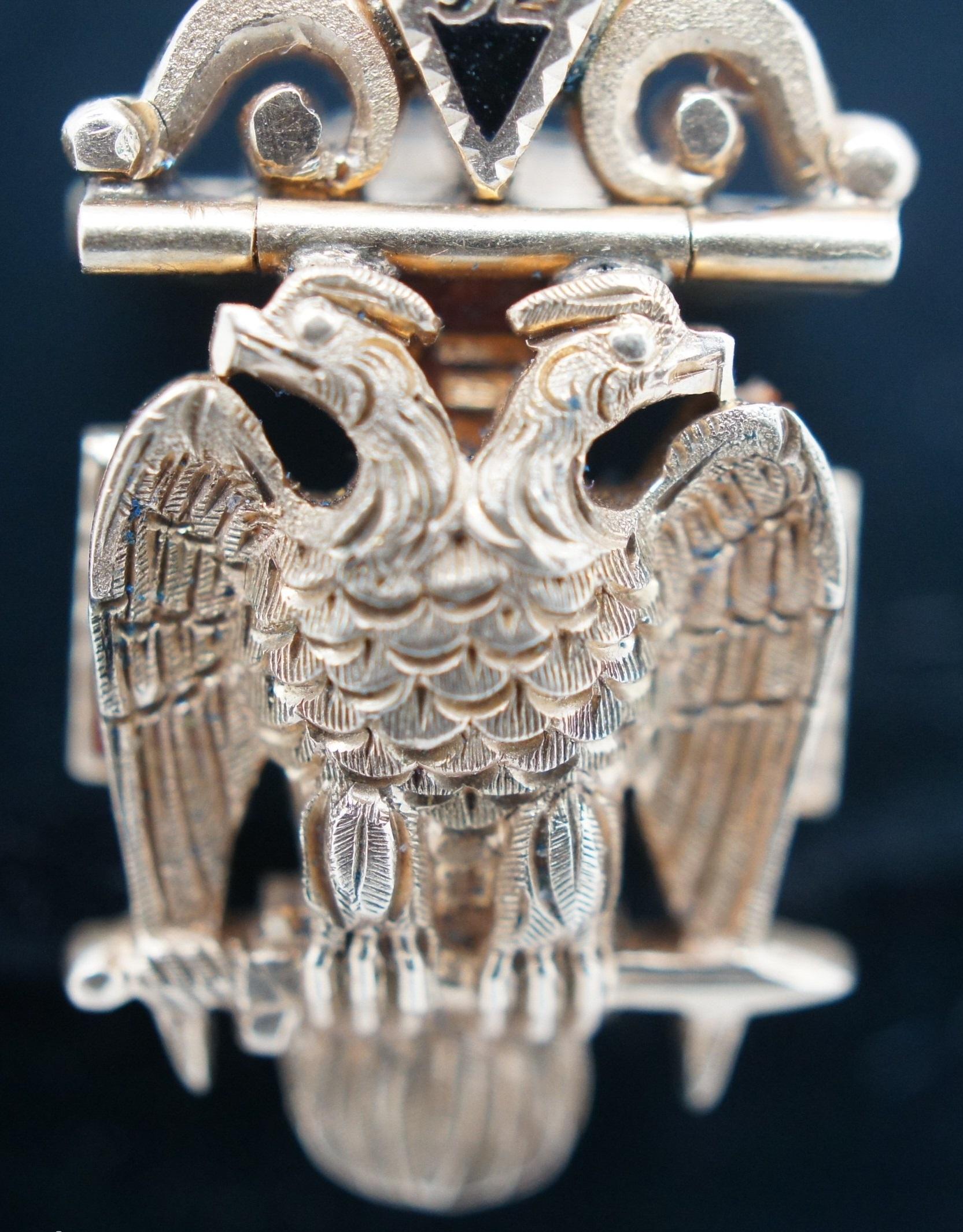 Trifold Masonic Gold Enamel Knights Templar Fob Pendant Charm Scottish York Rite 1