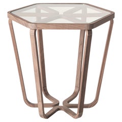 Trifolio Shamrock Side Table in Walnut and Glass Top