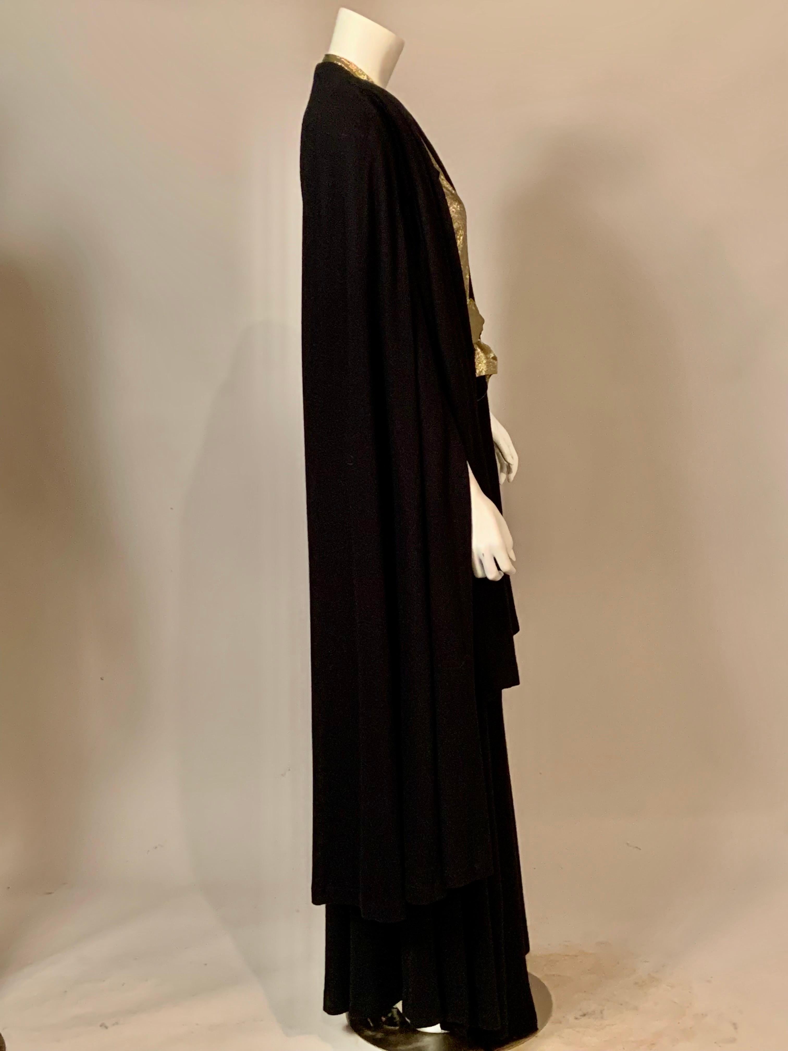 Trigere Gold Tissue Silk and Black Wool Three Piece Dress and Matching Cape For Sale 6