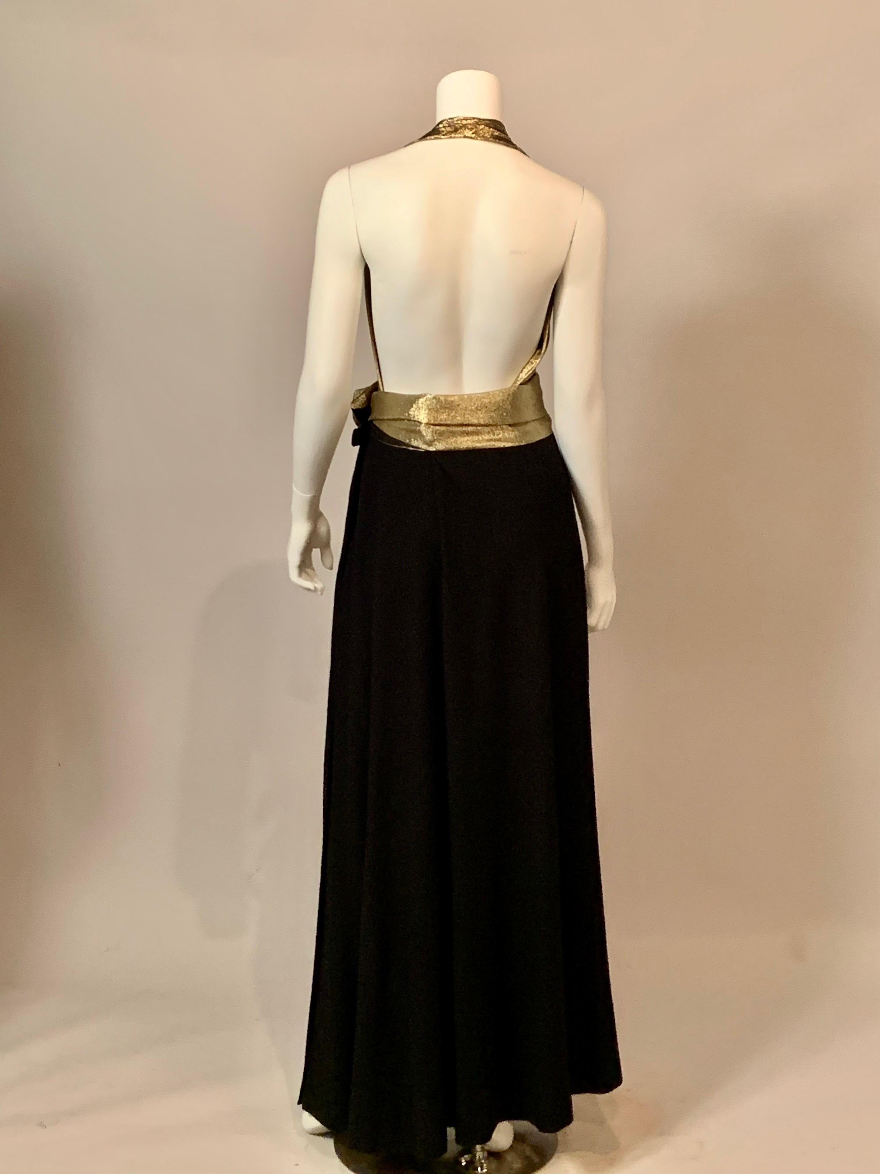 Women's Trigere Gold Tissue Silk and Black Wool Three Piece Dress and Matching Cape For Sale