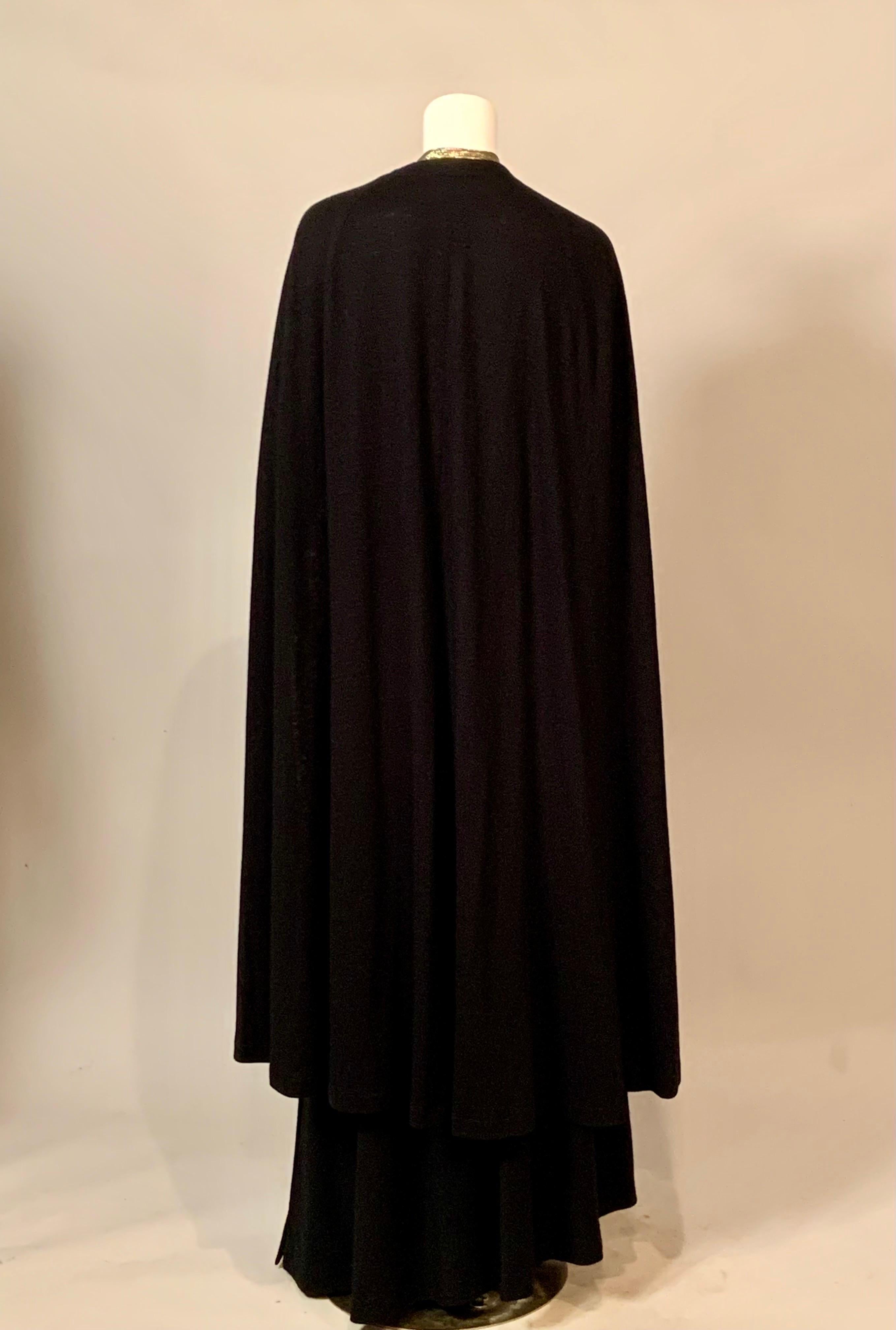 Trigere Gold Tissue Silk and Black Wool Three Piece Dress and Matching Cape For Sale 4