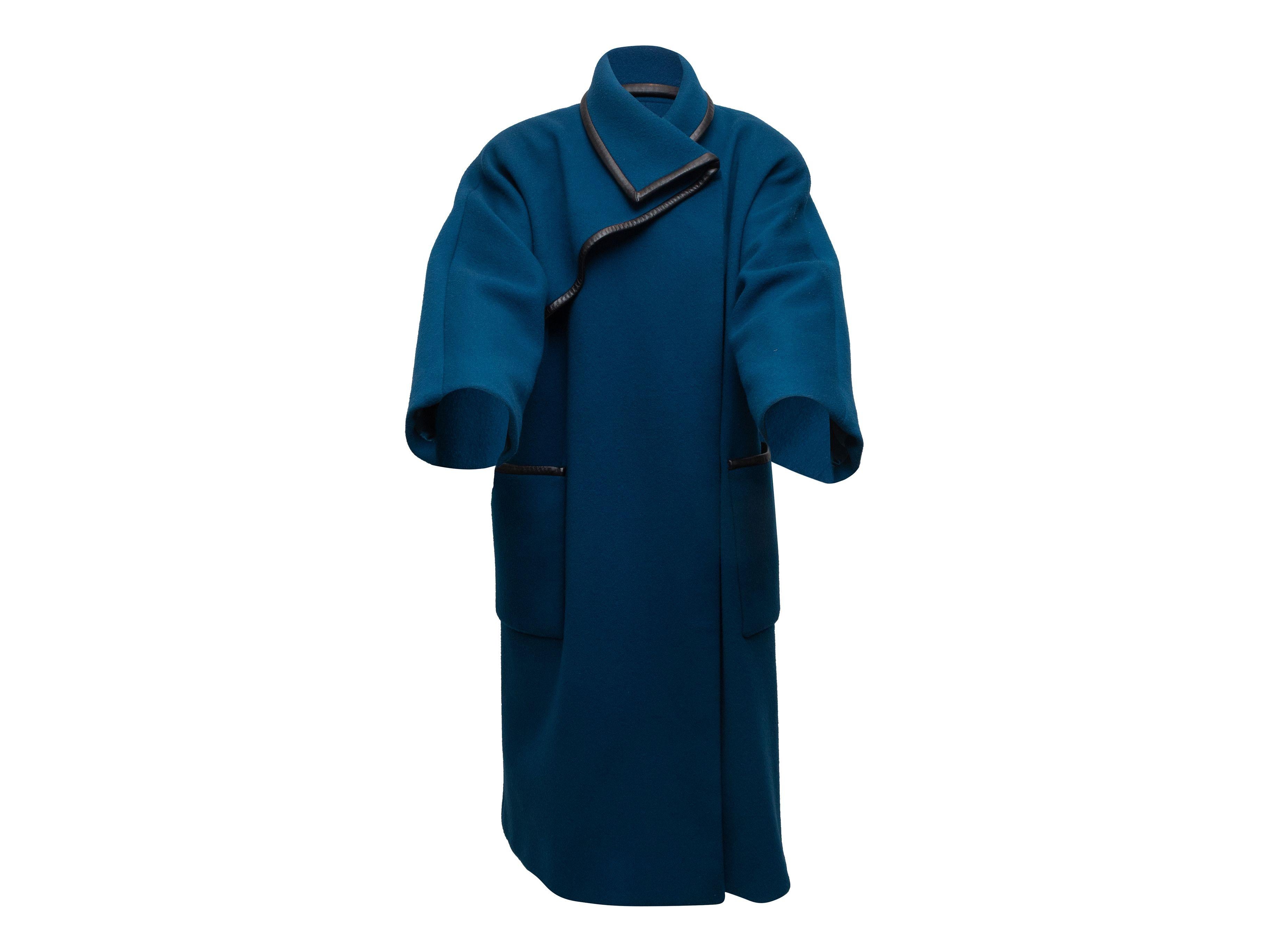        Trigere Teal & Black Wool Leather-Trimmed Coat 1