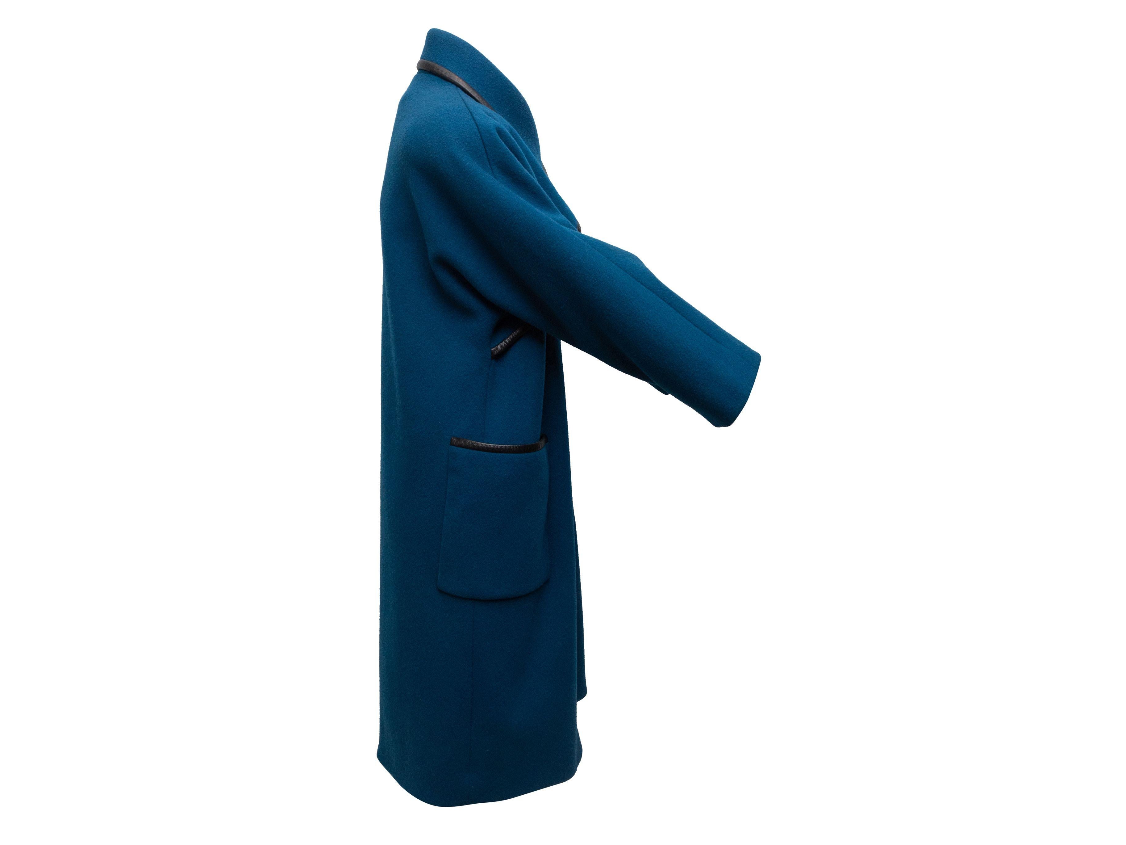        Trigere Teal & Black Wool Leather-Trimmed Coat 3