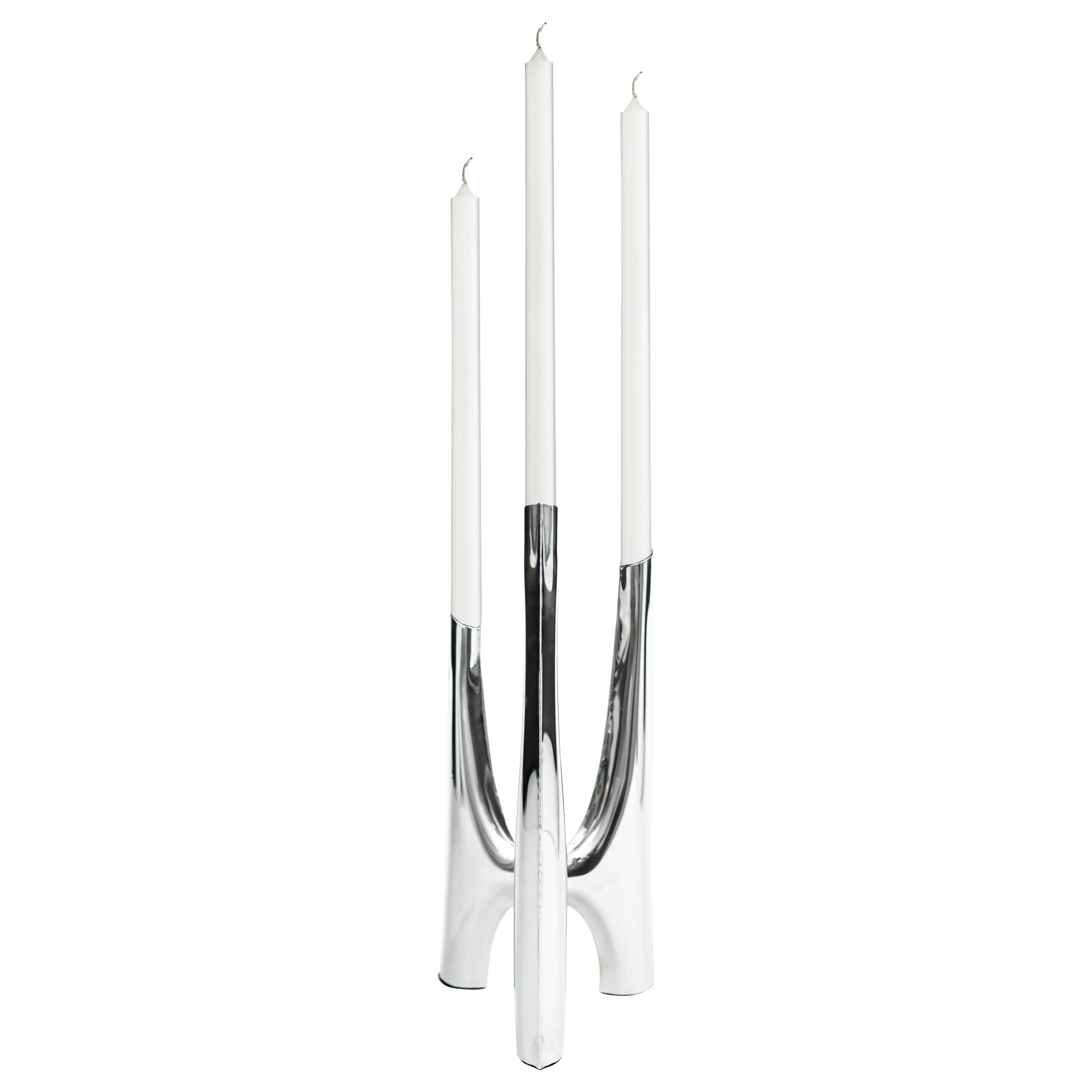 Triglav Candelabrum, Large, Stainless Steel, by Zieta