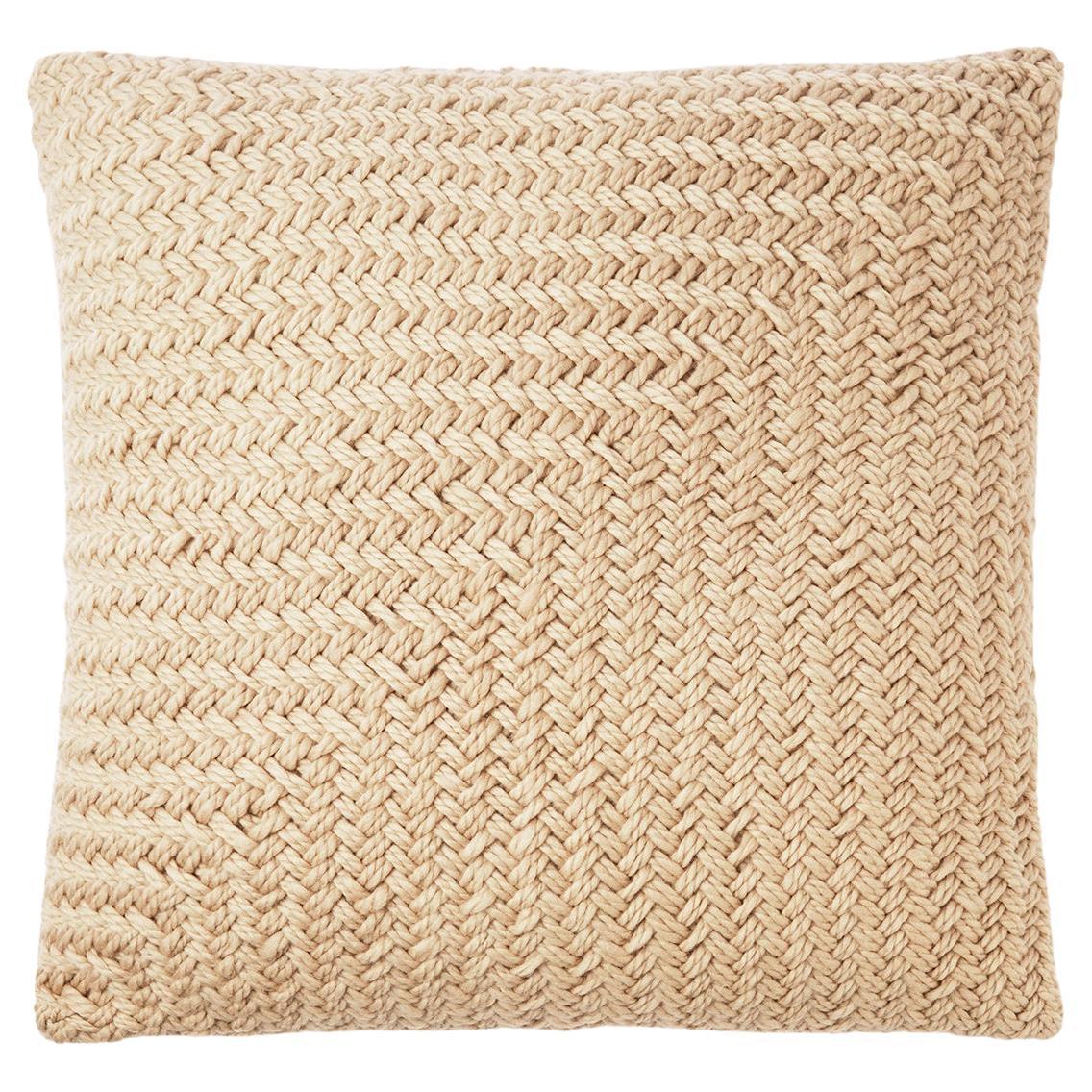 Trigo Beige Handwoven Herringbone Knit Wool Throw Pillow  For Sale