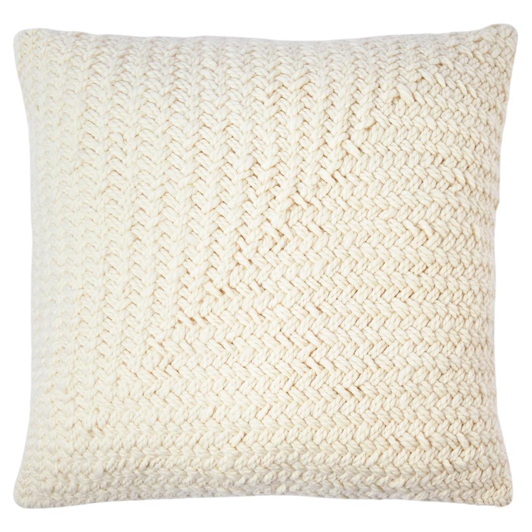 Trigo White Handwoven Herringbone Knit Wool Throw Pillow  For Sale