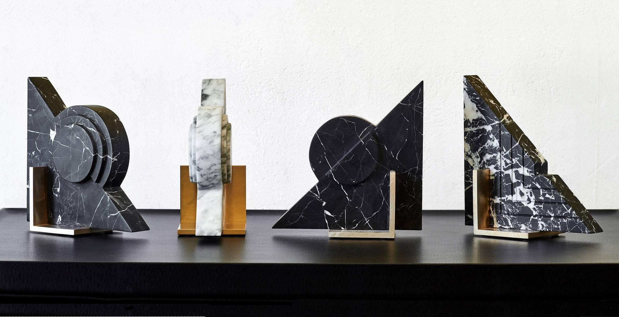 Australian Trigono Bookend in Black Marble and Brass For Sale