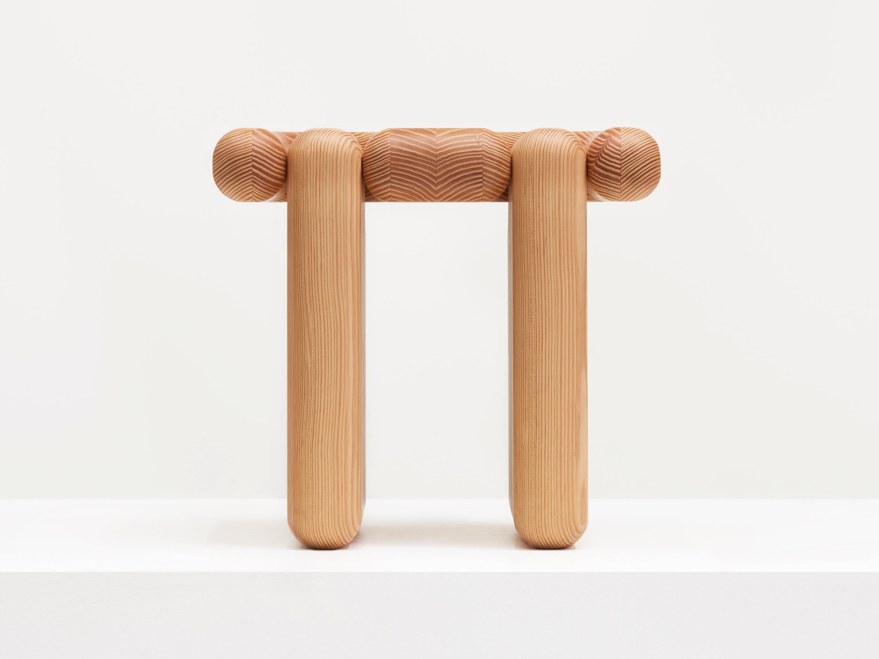 Trilit Stool by SNICKERIET
Dimensions: D 35 x W 48 x H 45 cm. 
Materials: Solid douglas fir and wax.

Adjustments can be discussed as long as the furniture archetype is maintained. Available to customize in various wood types. Please contact