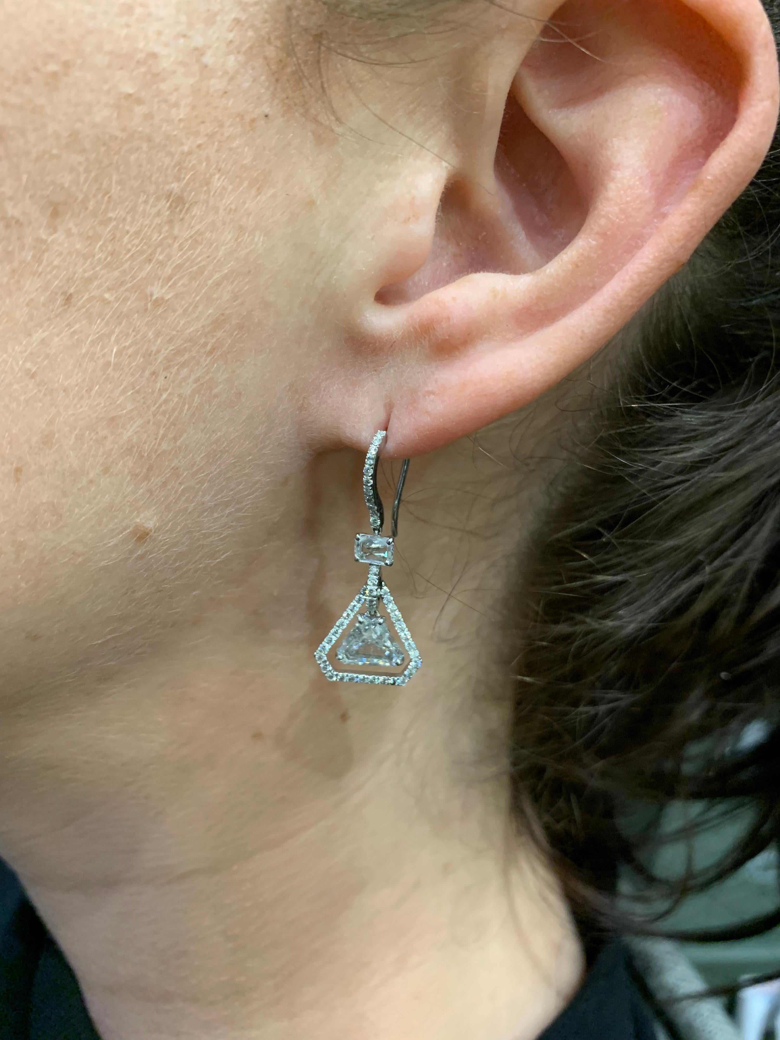 Trillion Cut Trilliant Cut Diamond Drop Earrings