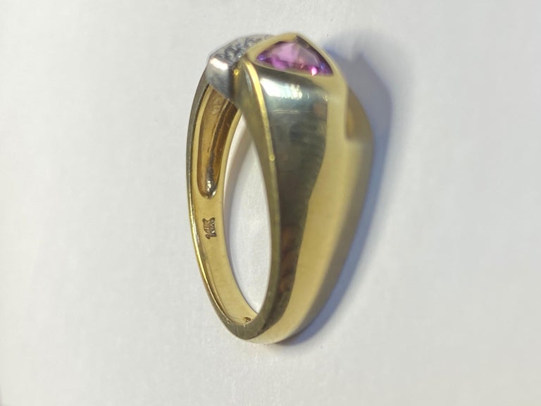 Trilliant Cut Pink Sapphire and Diamond Ring in 14k Yellow Gold For ...