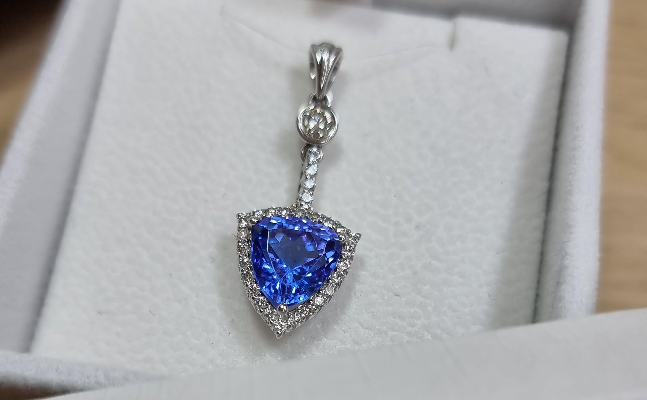 Trilliant Tanzanite & Diamond Halo Pendant 1