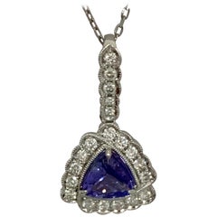 Trillion 1.02 Carat Tanzanite and Diamond Pendants