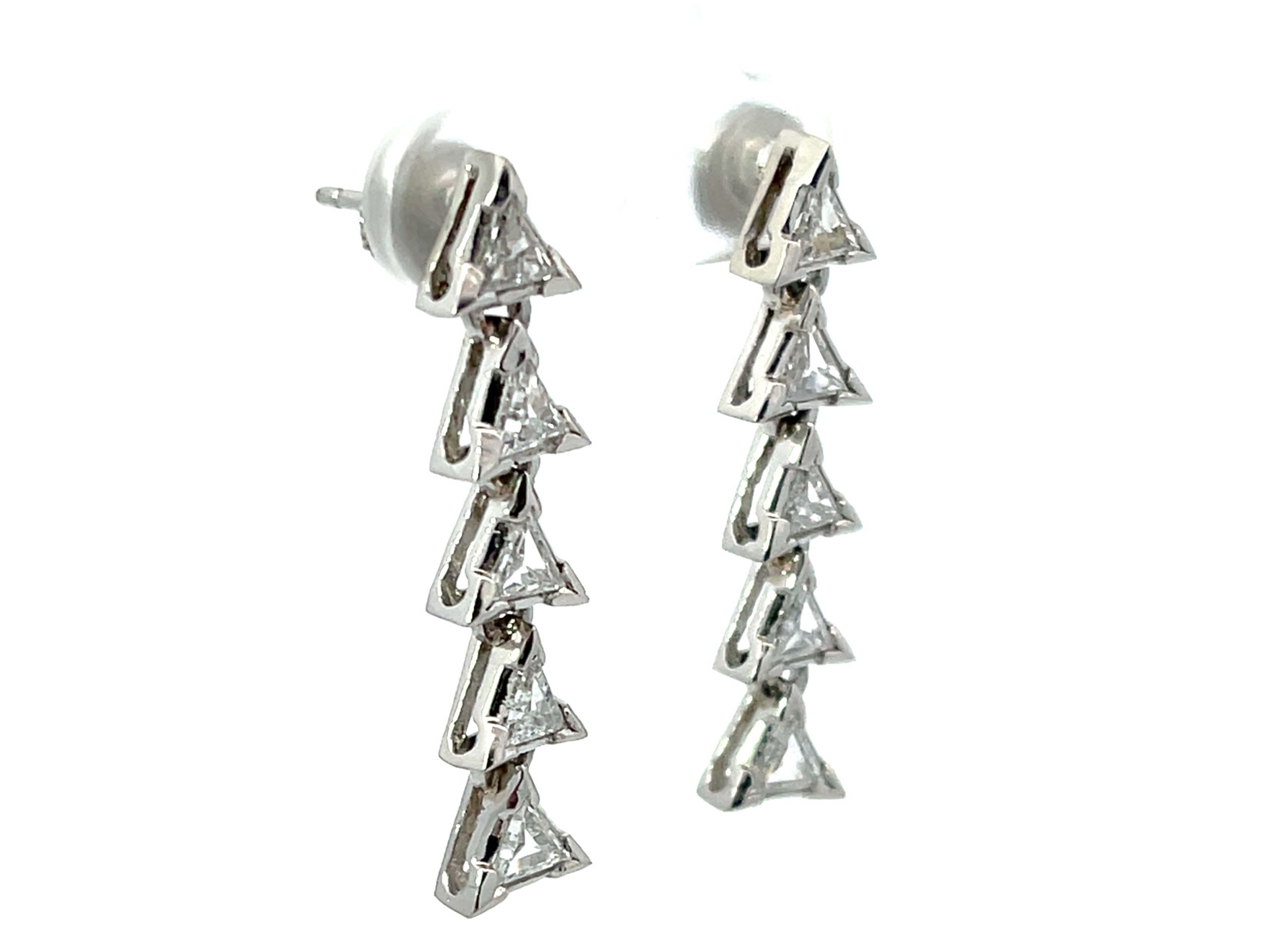 Modern Trillion 1.63ctw Diamond Dangly Earrings in Platinum For Sale