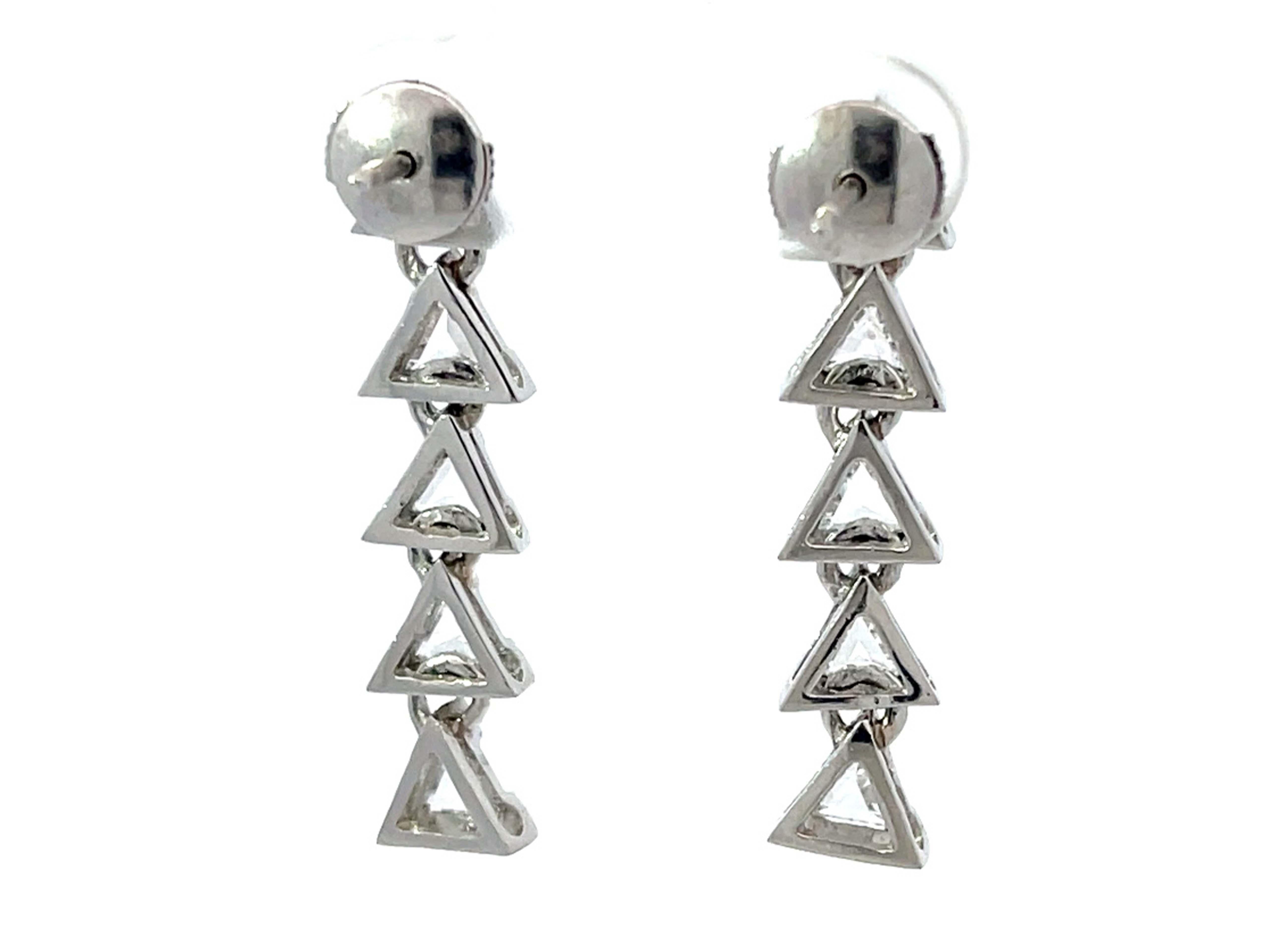 Trillion 1.63ctw Diamond Dangly Earrings in Platinum For Sale 1