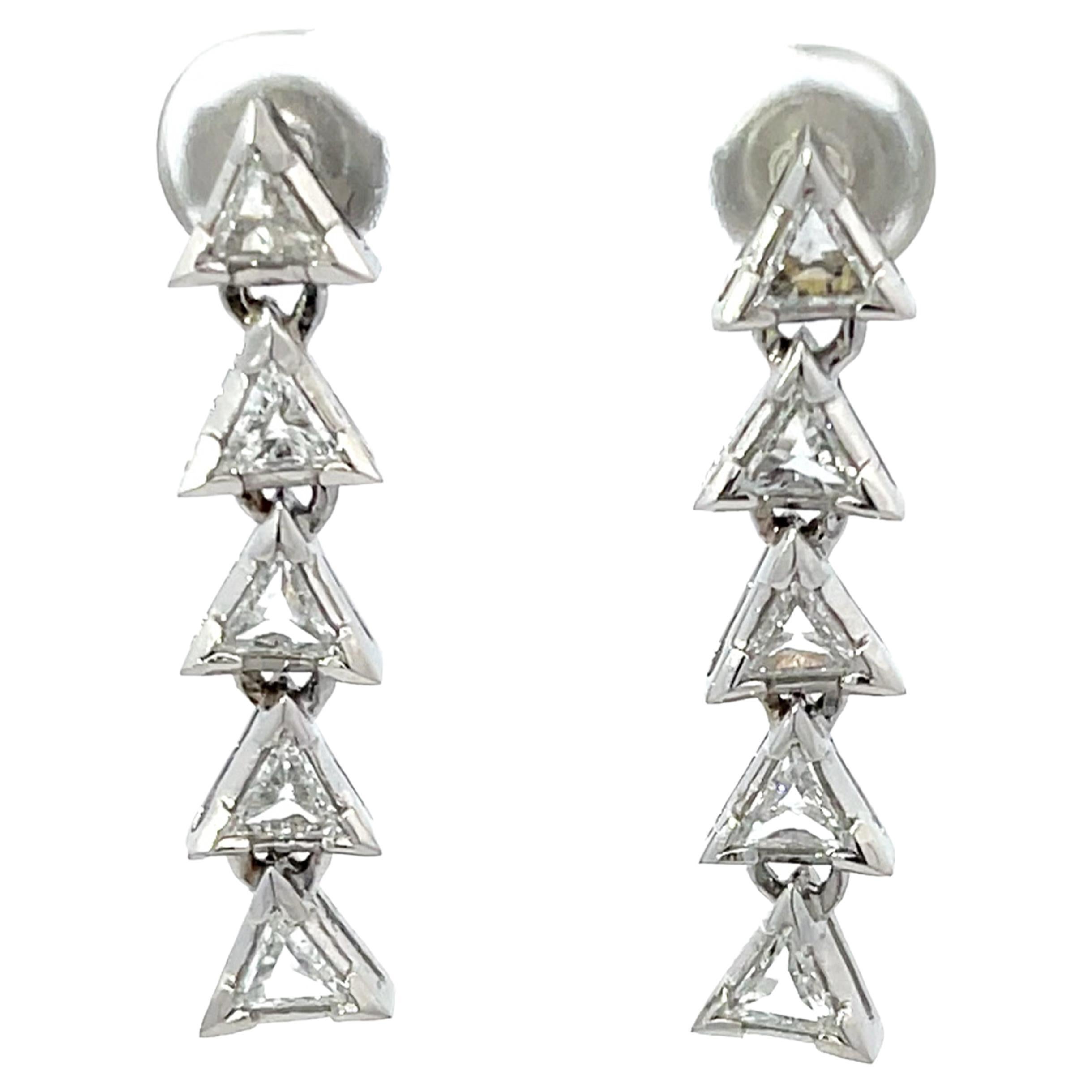 Trillion 1.63ctw Diamond Dangly Earrings in Platinum For Sale