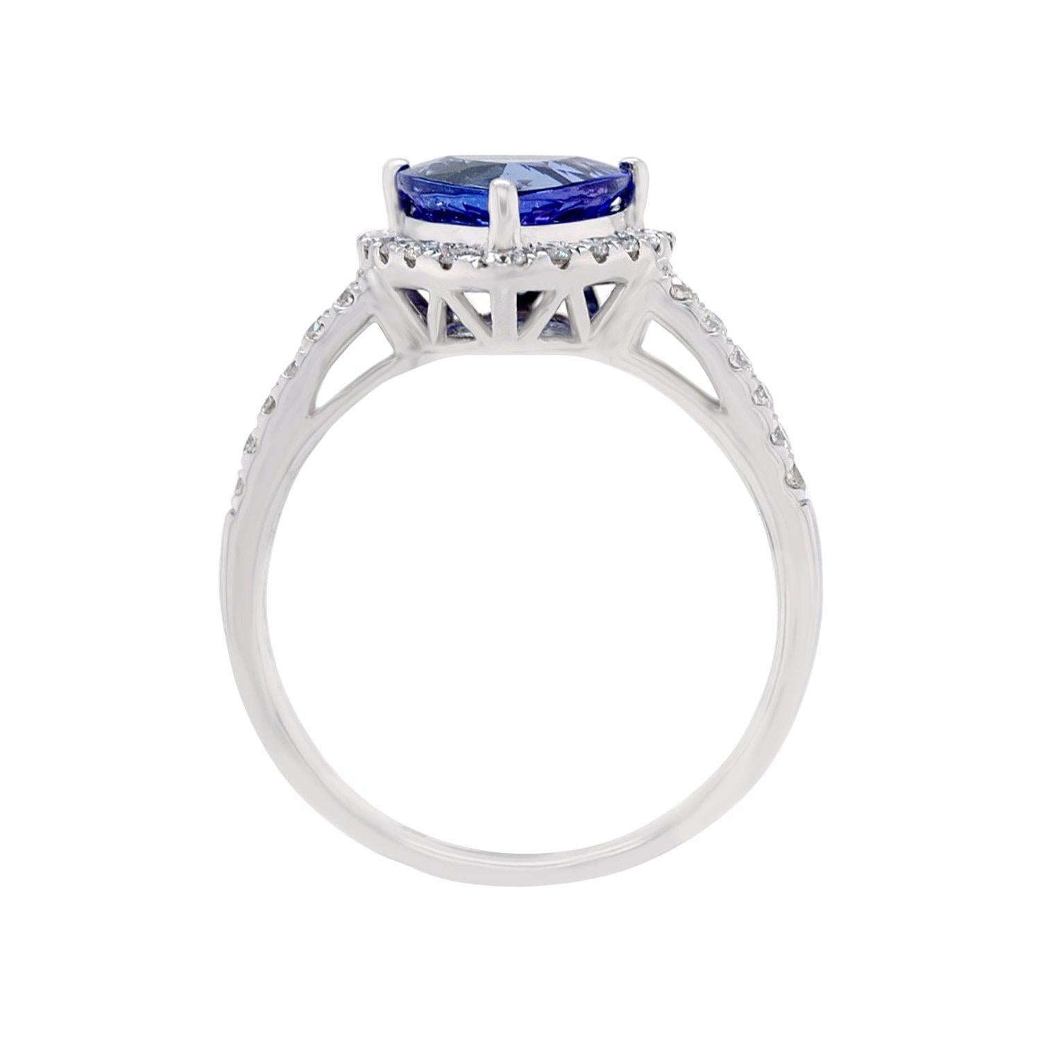 Trillion 2.16ct Tanzanite Ring with 0.38tct Diamond Halo in 14k White Gold In New Condition For Sale In New York, NY
