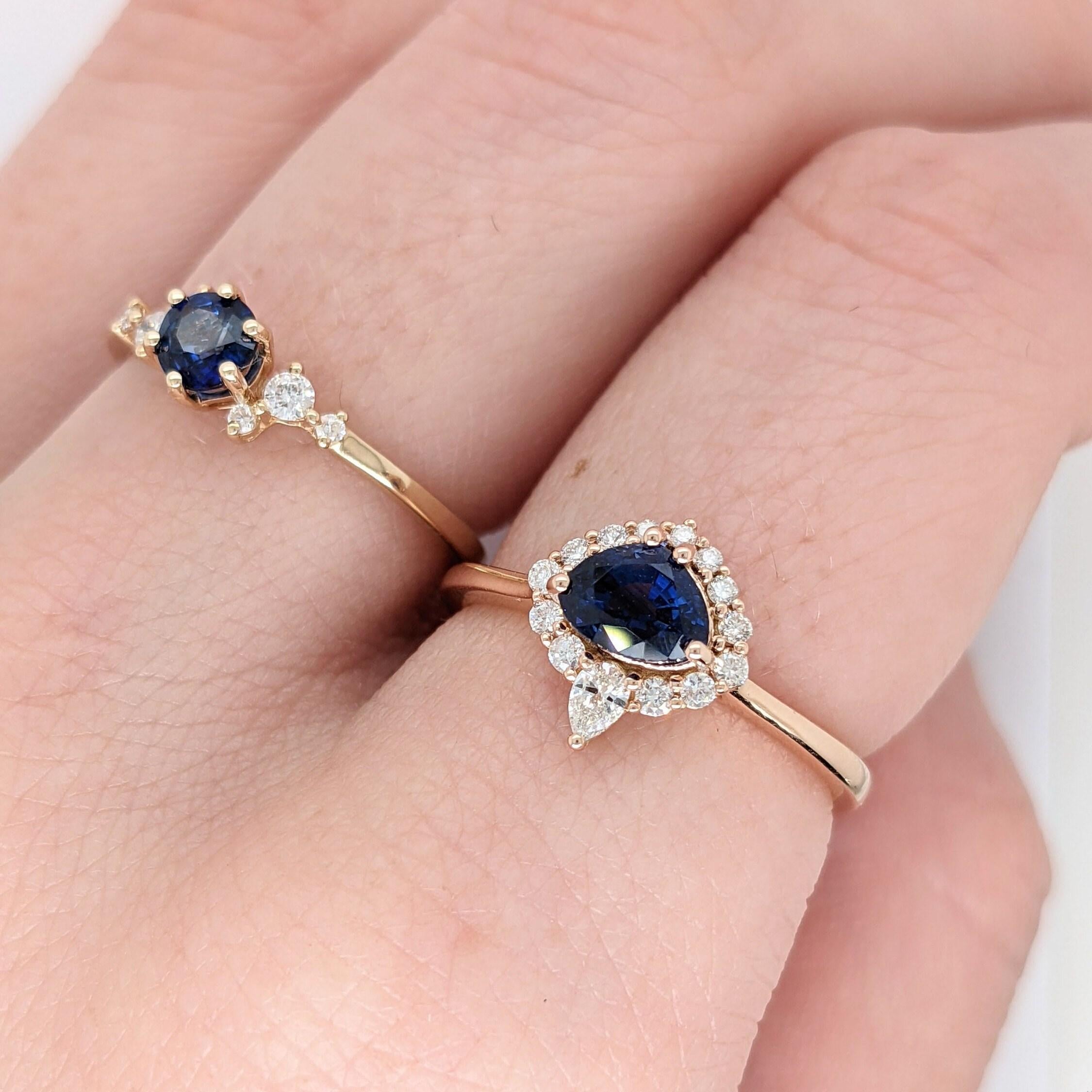 Trillion 6x4.5mm Ceylon Sapphire Ring w Earth Mined Diamonds in Solid 14K Gold im Angebot 3