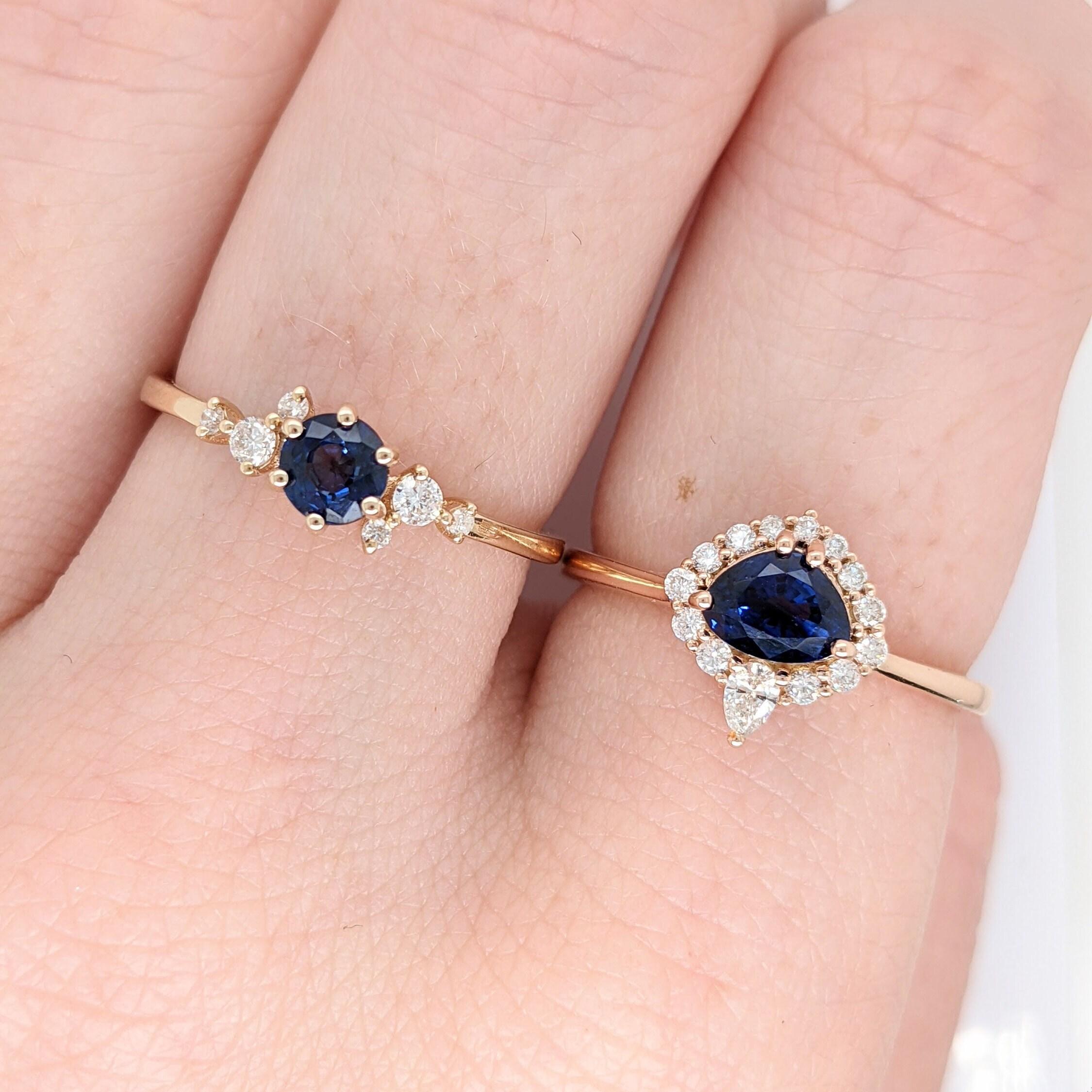 Trillion 6x4.5mm Ceylon Sapphire Ring w Earth Mined Diamonds in Solid 14K Gold im Angebot 4