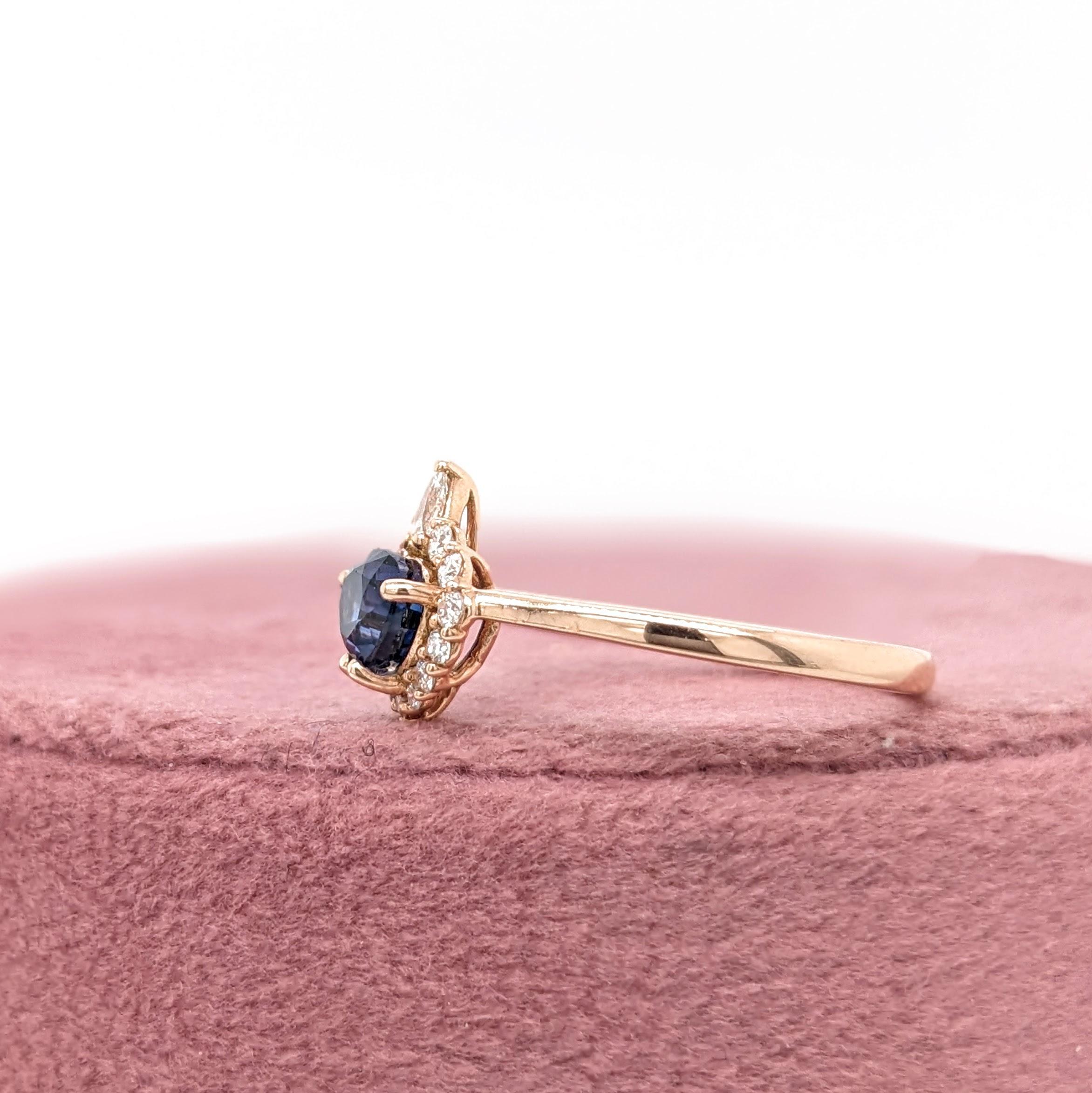 Trillion 6x4.5mm Ceylon Sapphire Ring w Earth Mined Diamonds in Solid 14K Gold im Angebot 5