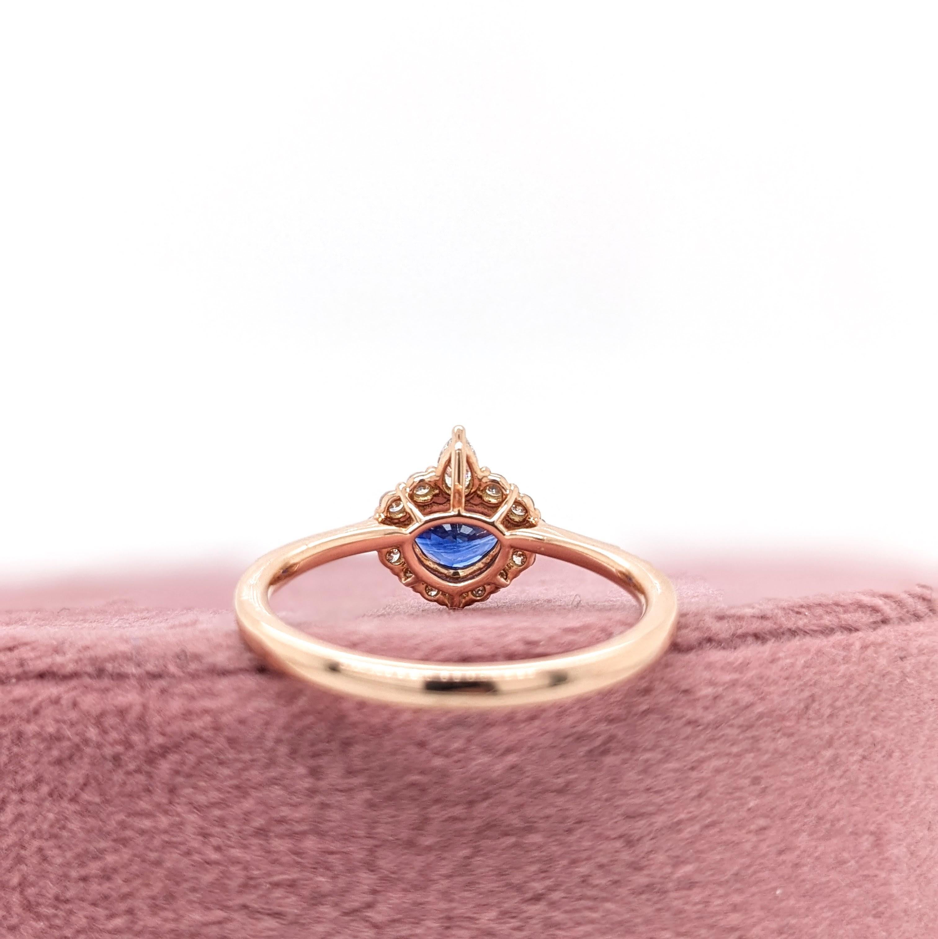 Trillion 6x4.5mm Ceylon Sapphire Ring w Earth Mined Diamonds in Solid 14K Gold im Angebot 6