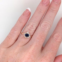Bague saphir de Ceylan 6x4.5mm avec diamants en or massif 14K