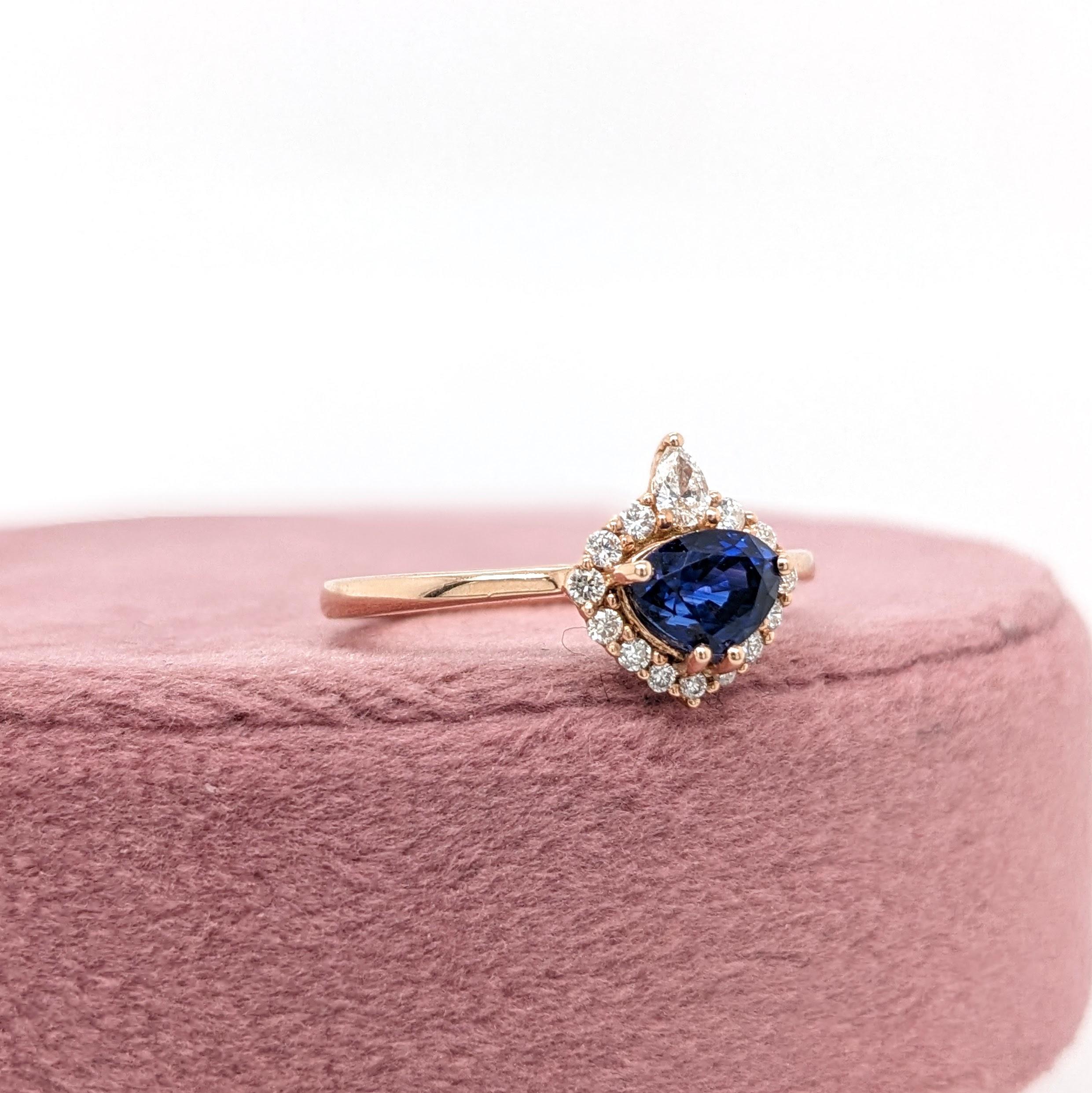 Trillion 6x4.5mm Ceylon Sapphire Ring w Earth Mined Diamonds in Solid 14K Gold im Zustand „Neu“ im Angebot in Columbus, OH