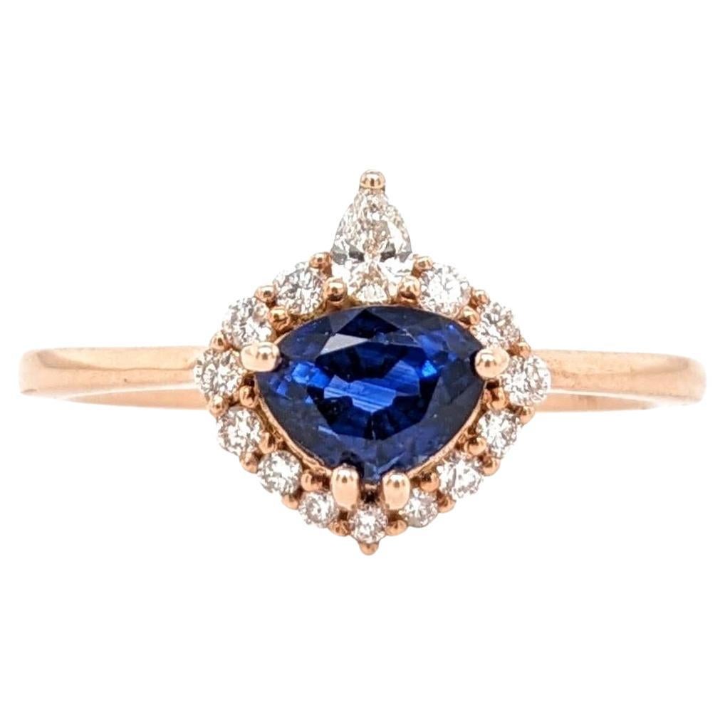 Trillion 6x4.5mm Ceylon Sapphire Ring w Earth Mined Diamonds in Solid 14K Gold