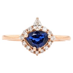Trillion 6x4.5mm Ceylon Sapphire Ring w Earth Mined Diamonds in Solid 14K Gold