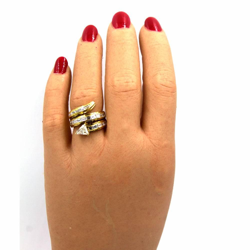 Trillion and Baguette Diamond 18 Karat Yellow Gold Snake Ring In Excellent Condition In Boca Raton, FL